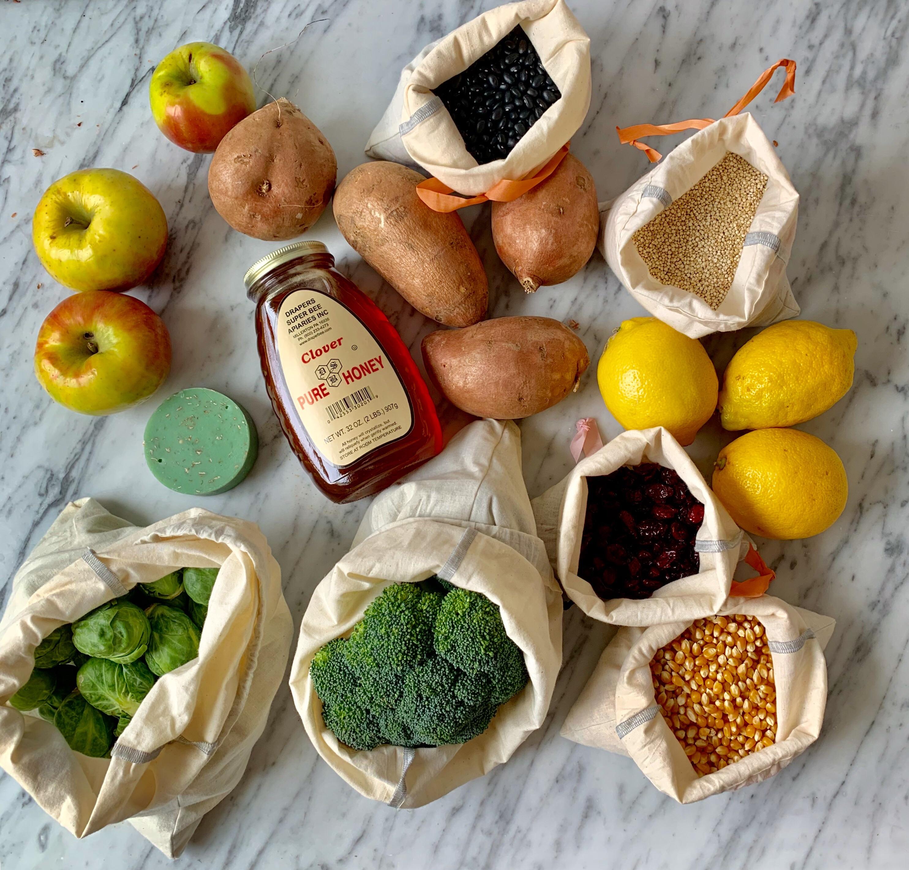 First time bringing my own bulk bags! Made them from scrap fabric. r