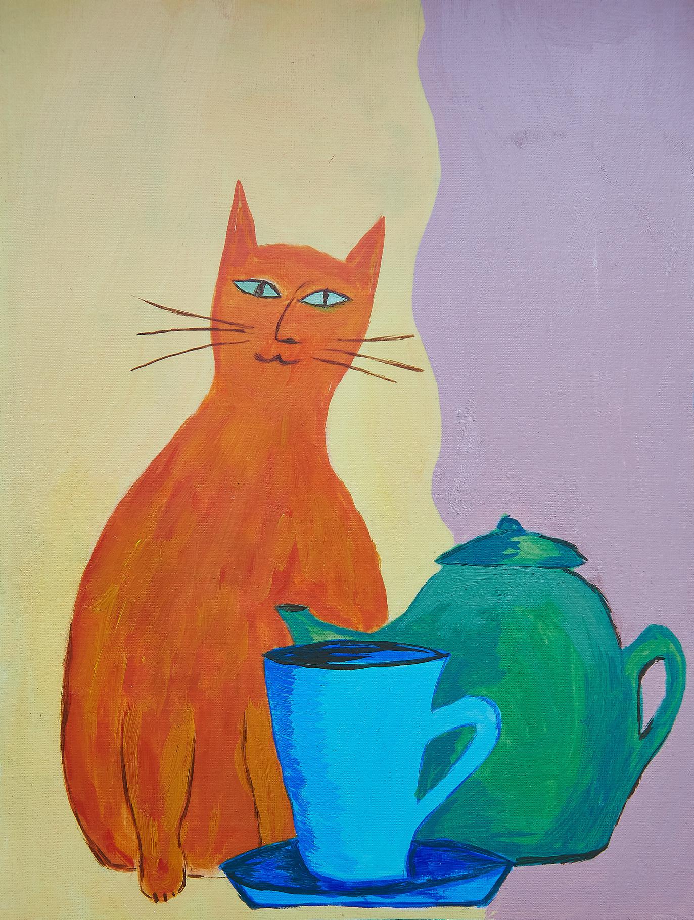 "Tea party with a Cat", me, oil, 2021 r/surrealism