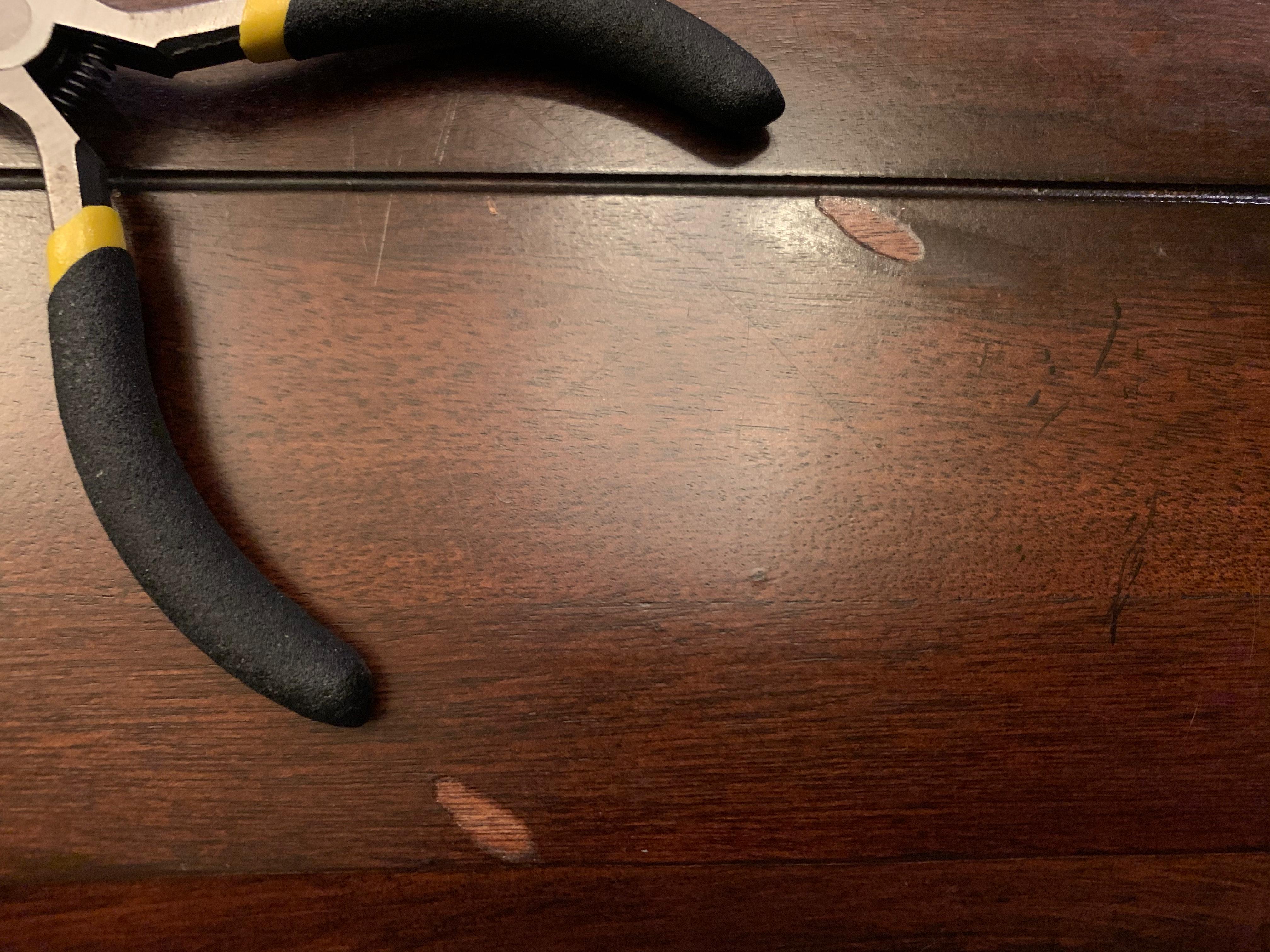 Rubber from these pliers 'melted' away the coating of this dining room