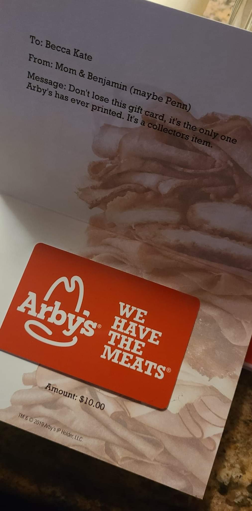 happy birthday to Arby's first gift card r/funny