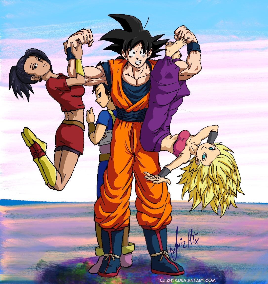 [OC] goku hanging out with universe 6 saiyajins (Caulifla, cabba (or