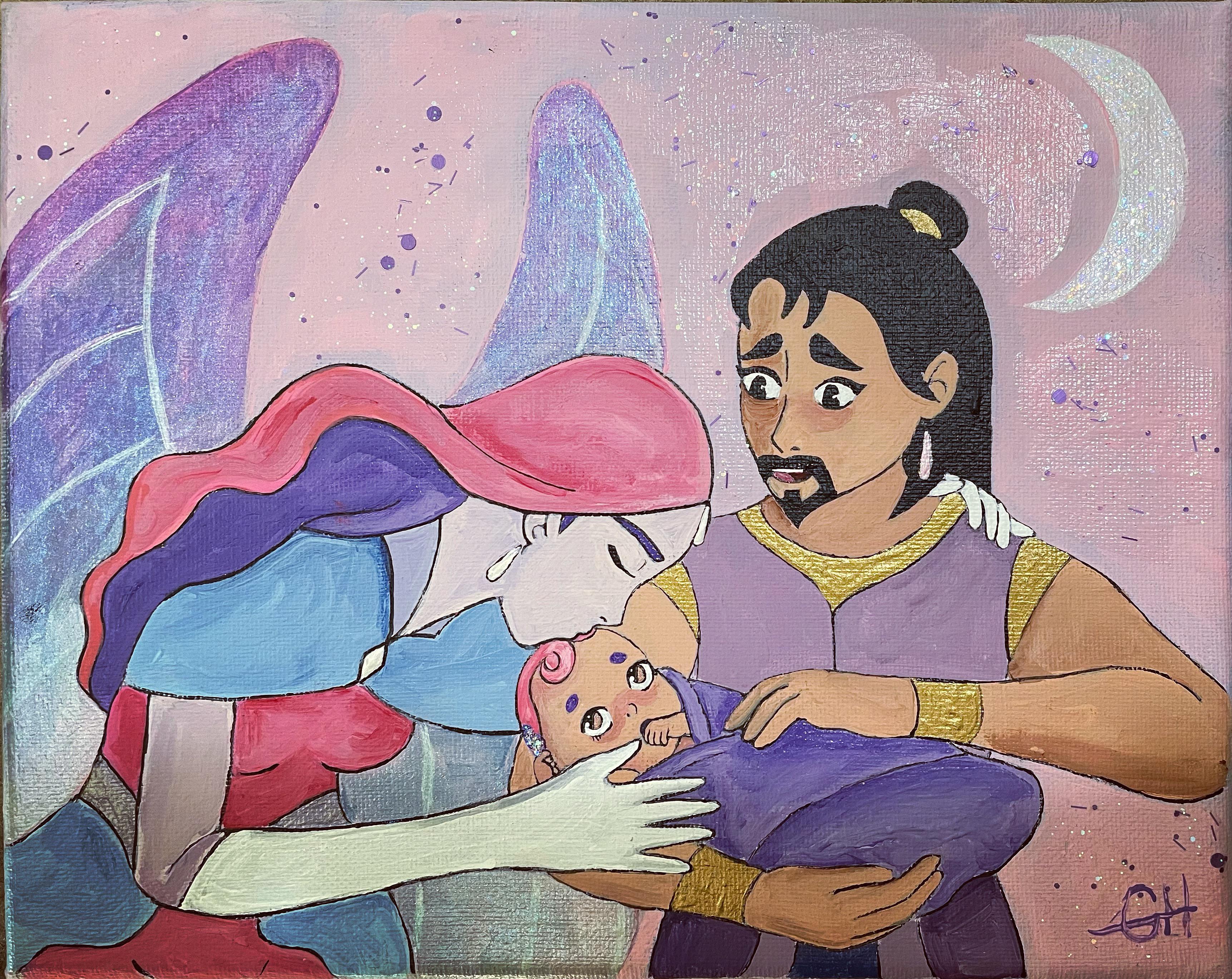 My fanart of Queen Angella, King Micah, and baby Glimmer painted on