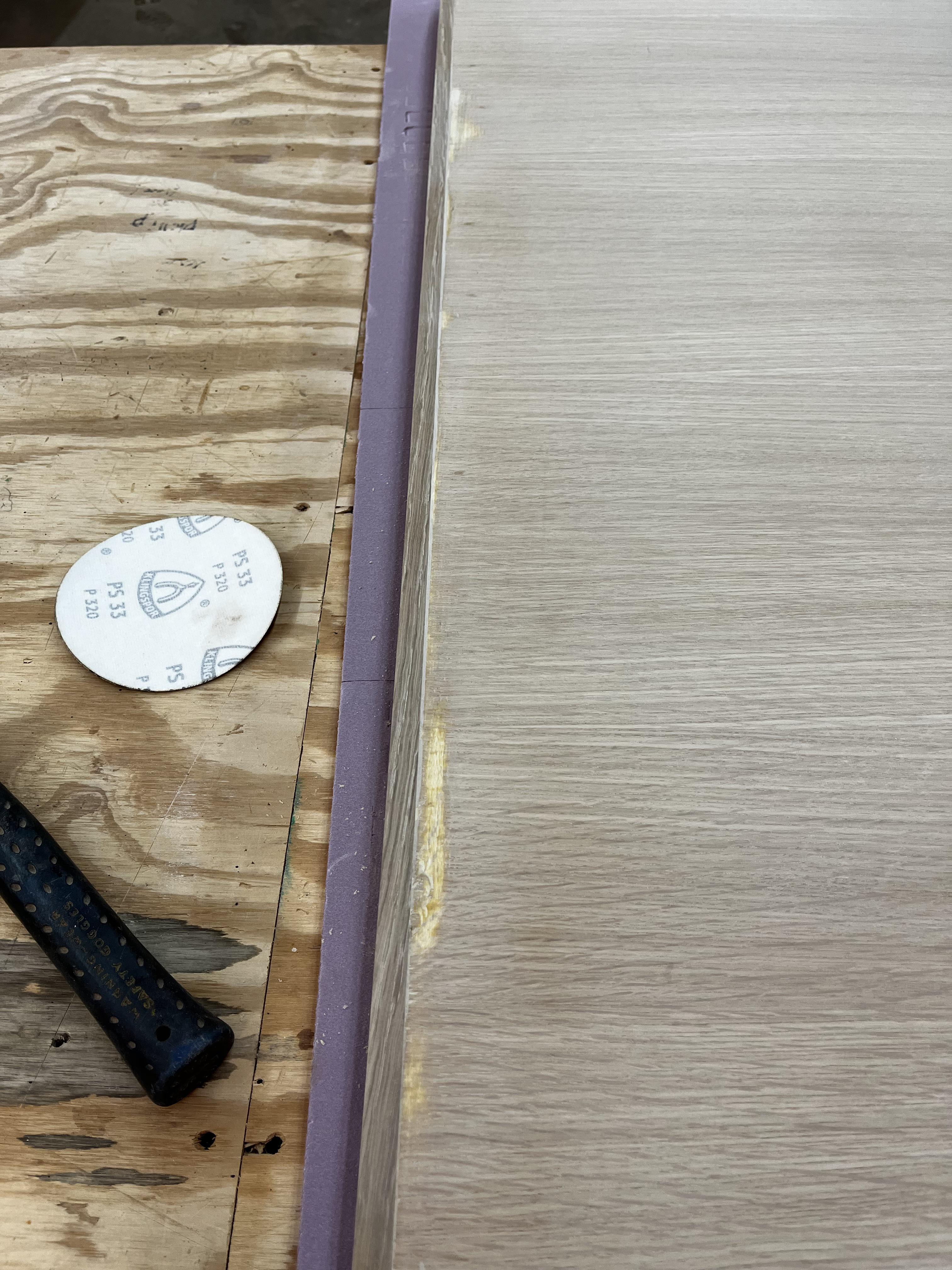 Anyway to fix sanding mistake on white oak veneer plywood? r/woodworking