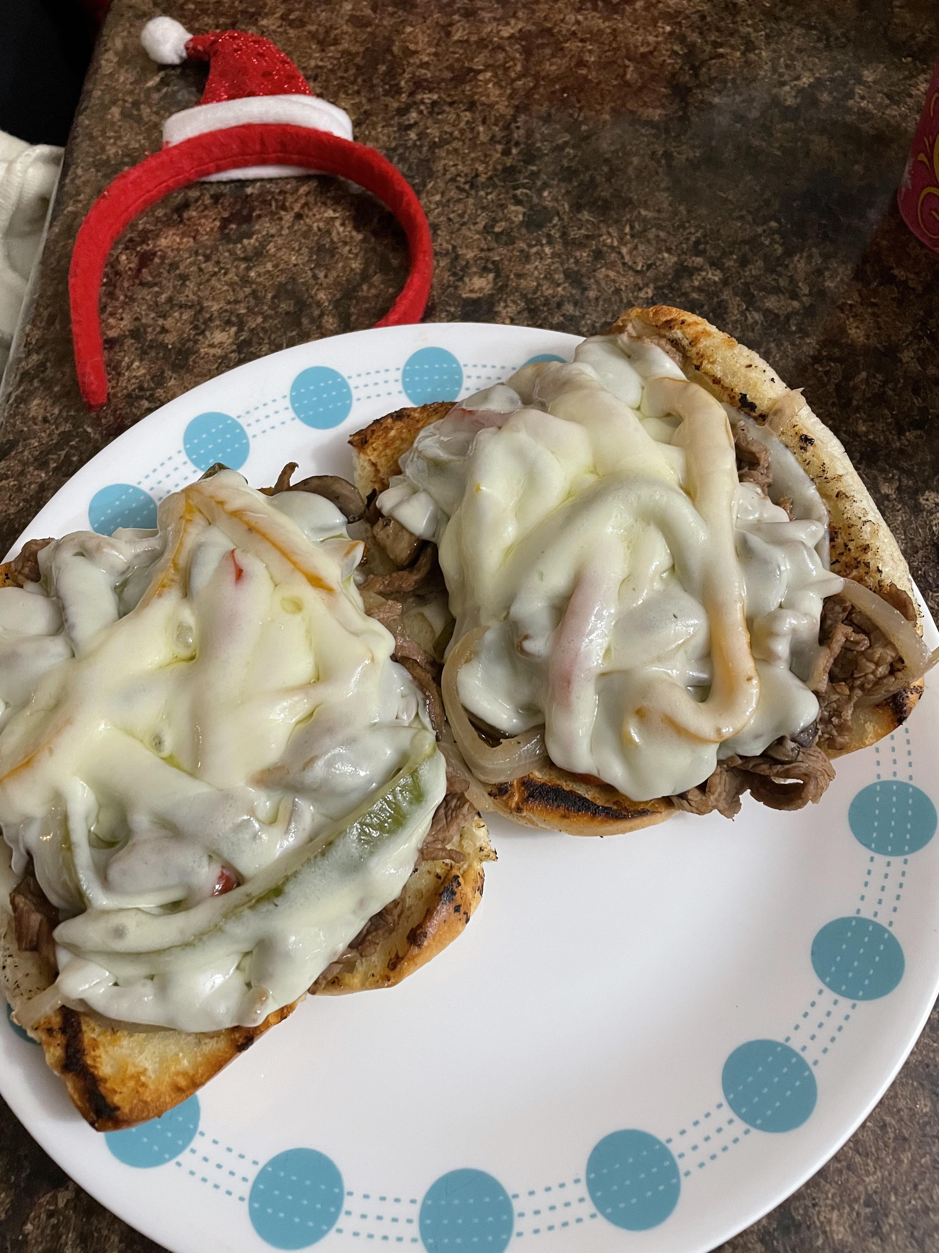 My wife made slow cooked flank Philly cheesesteak, 10/10 would eat it