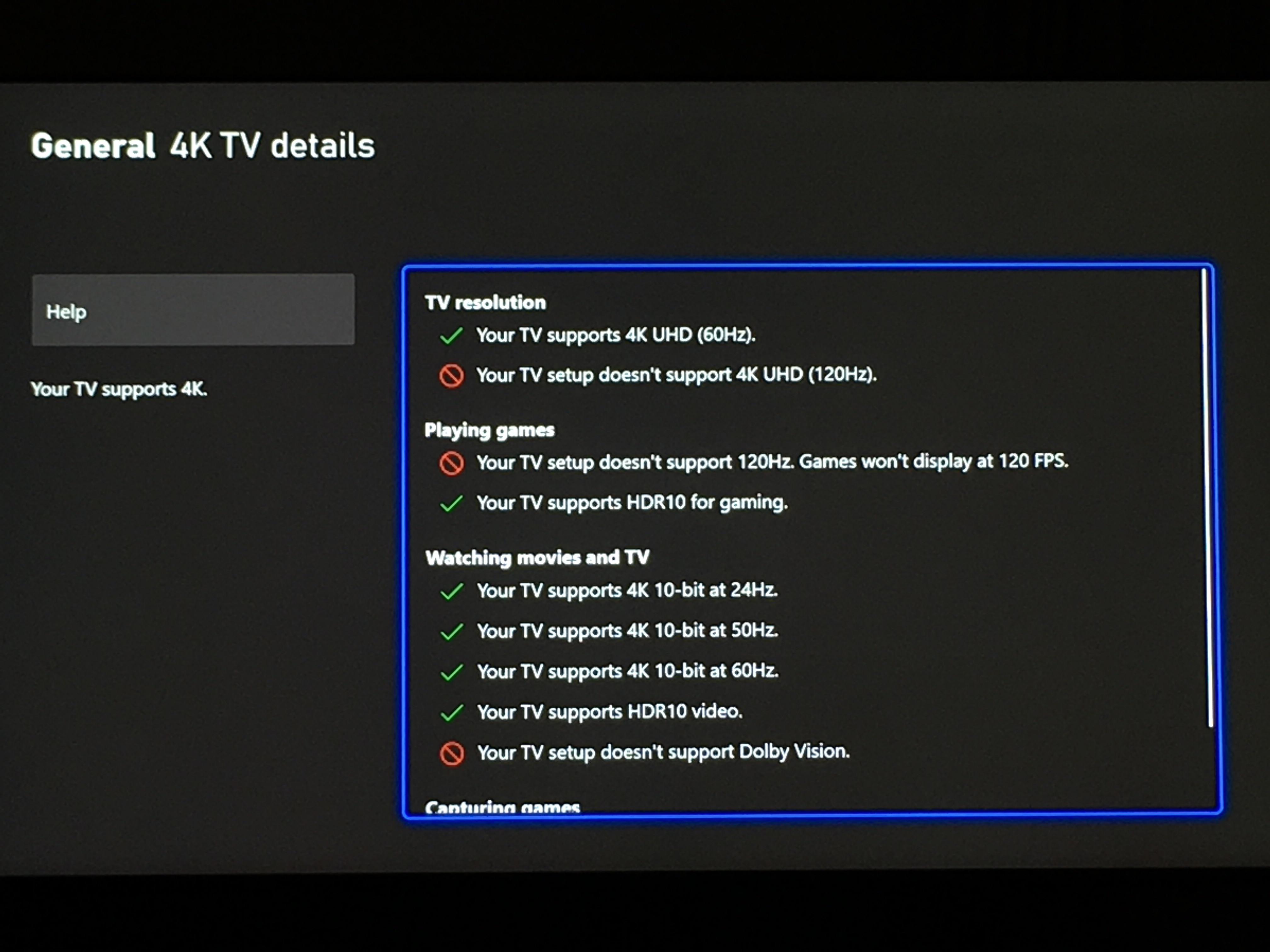Installed the series x and my Samsung 4K tv does not support games at
