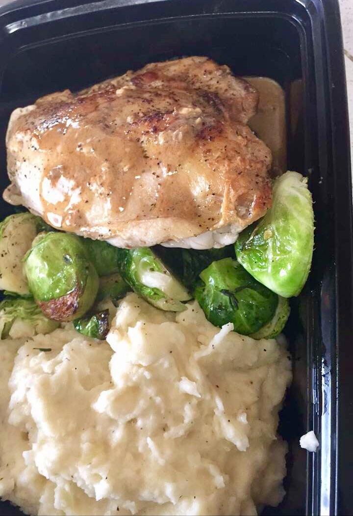 Roast Chicken and Brussel Sprouts with parmasen mashed potatoes r