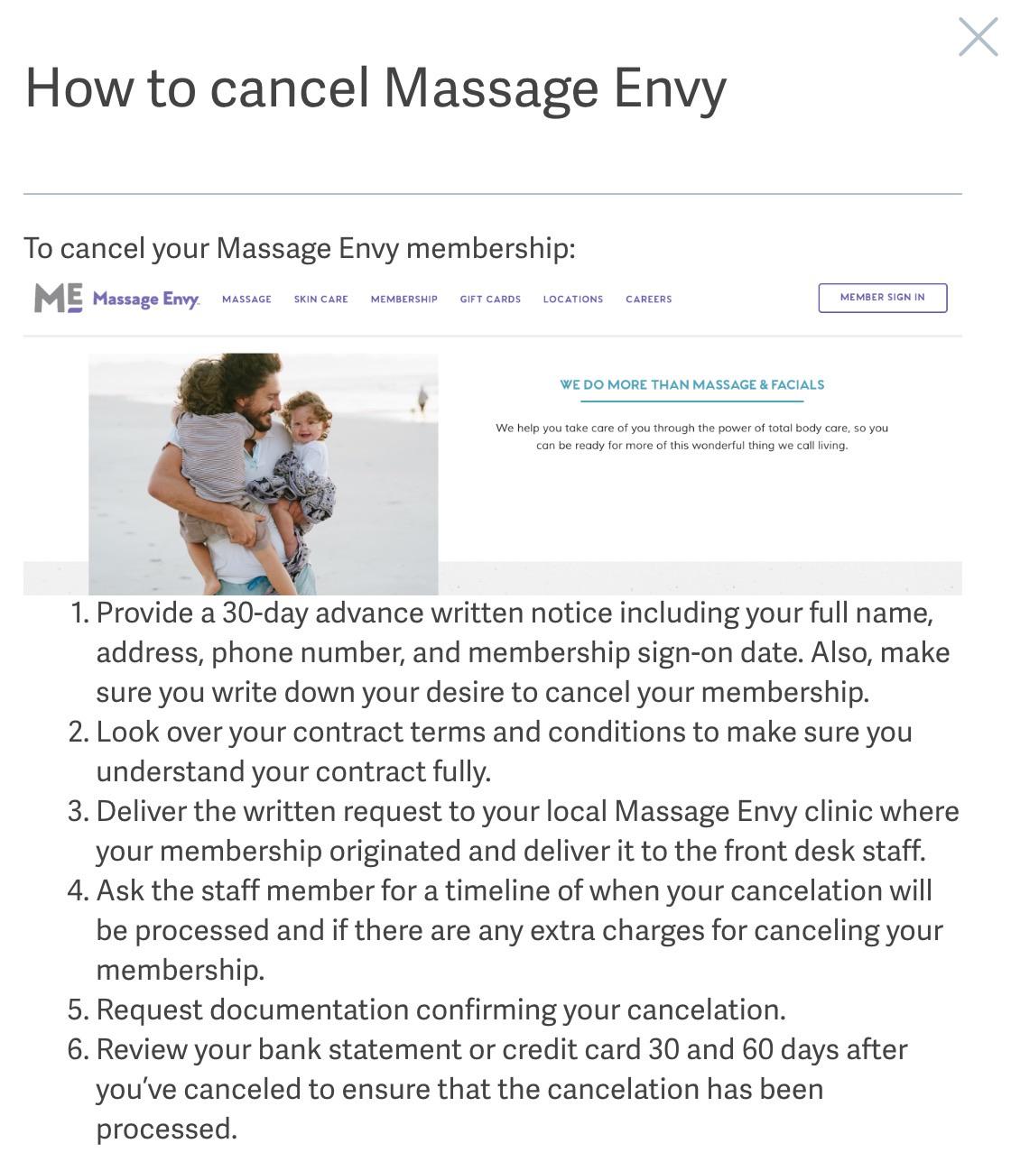 The “process” required to cancel a Massage Envy monthly subscription