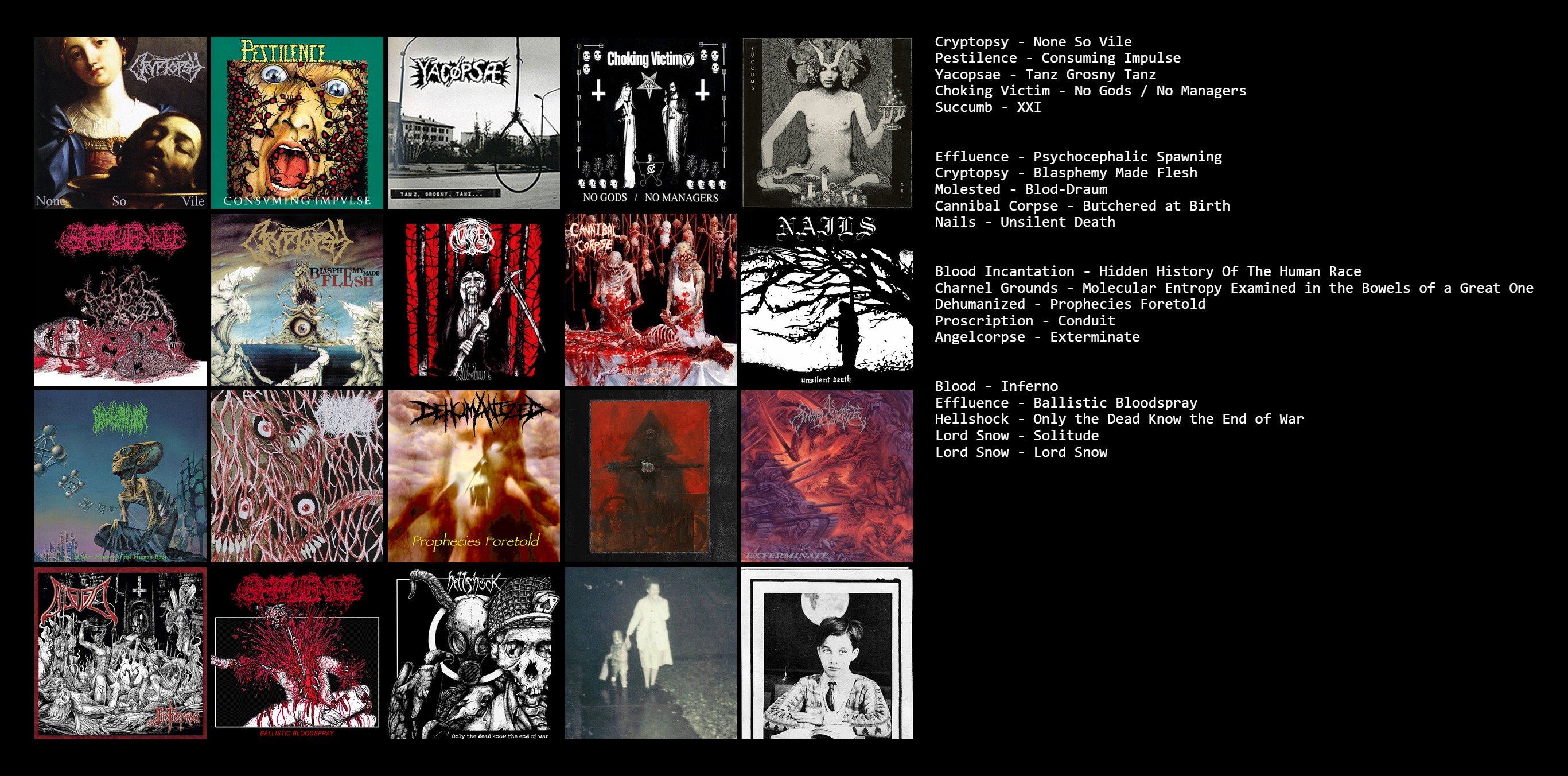 Some albums ive been listening to lately. Lot of death metal. r/Topster