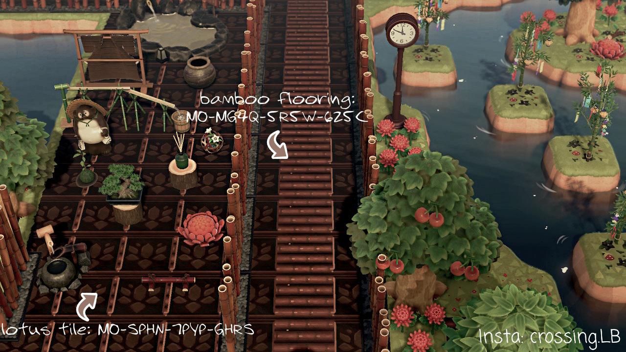 Bamboo flooring and lotus tile codes. Made by me r/acnh