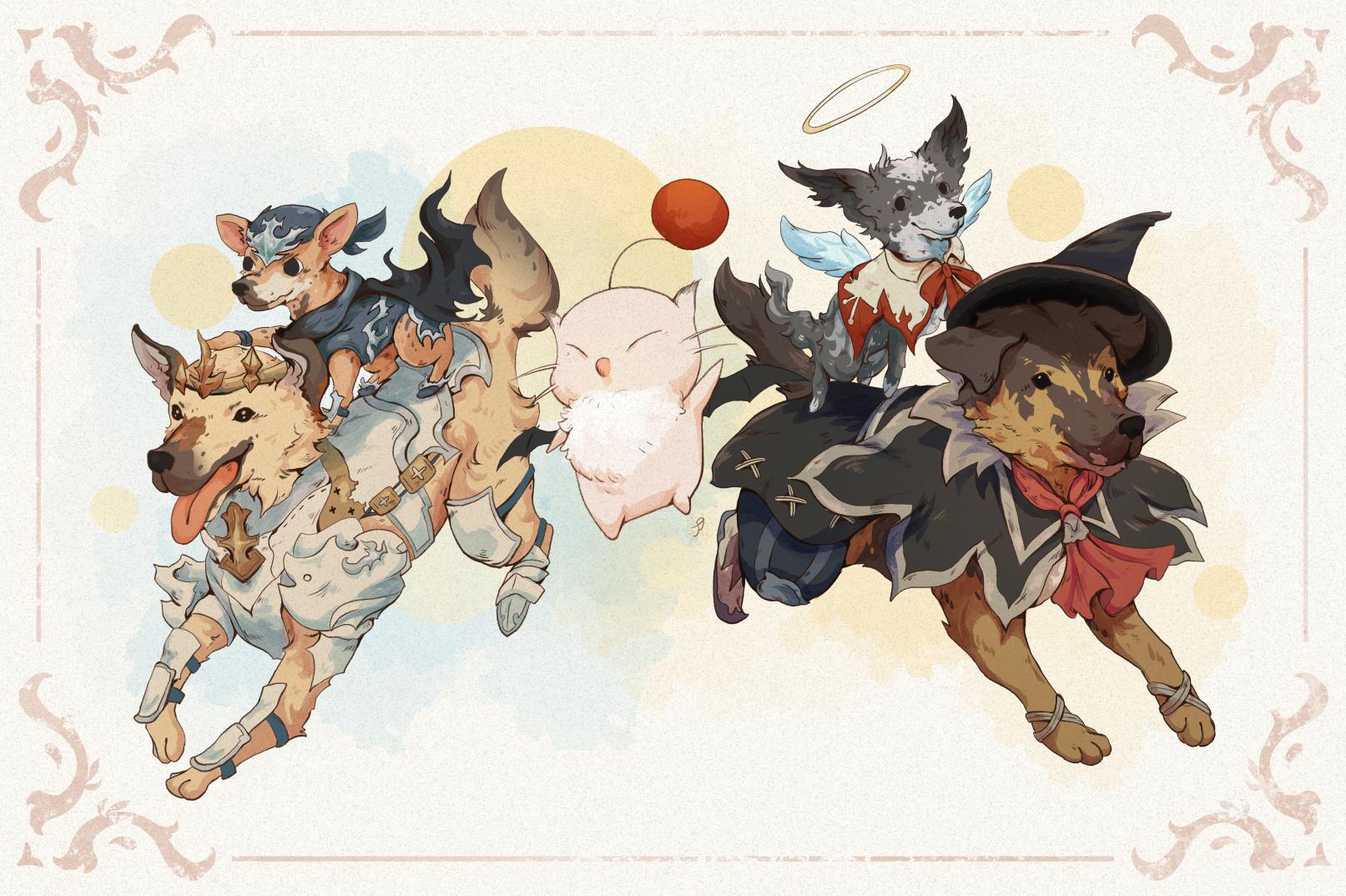 I got commissioned to draw their pets in FFXIV armor!! One of my favorite commissions so far D