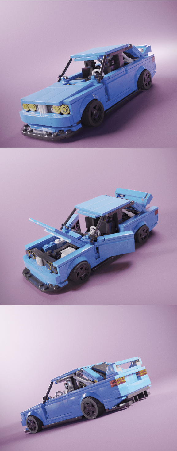 Custom Lego brick build BMW e30 series 3 tuner car set with a full body