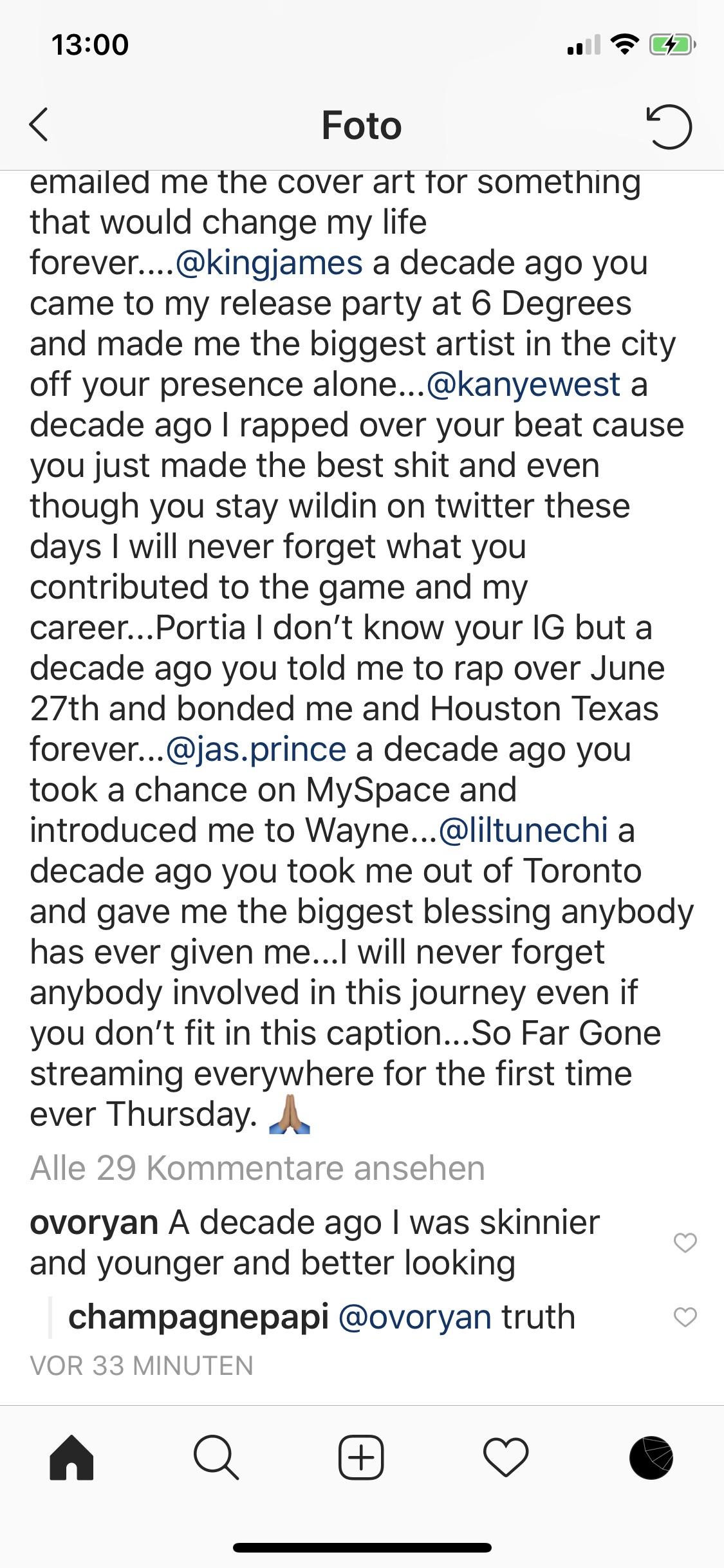 Drake thanks Kanye in his 10 year Anniversary text for So far Gone Kanye