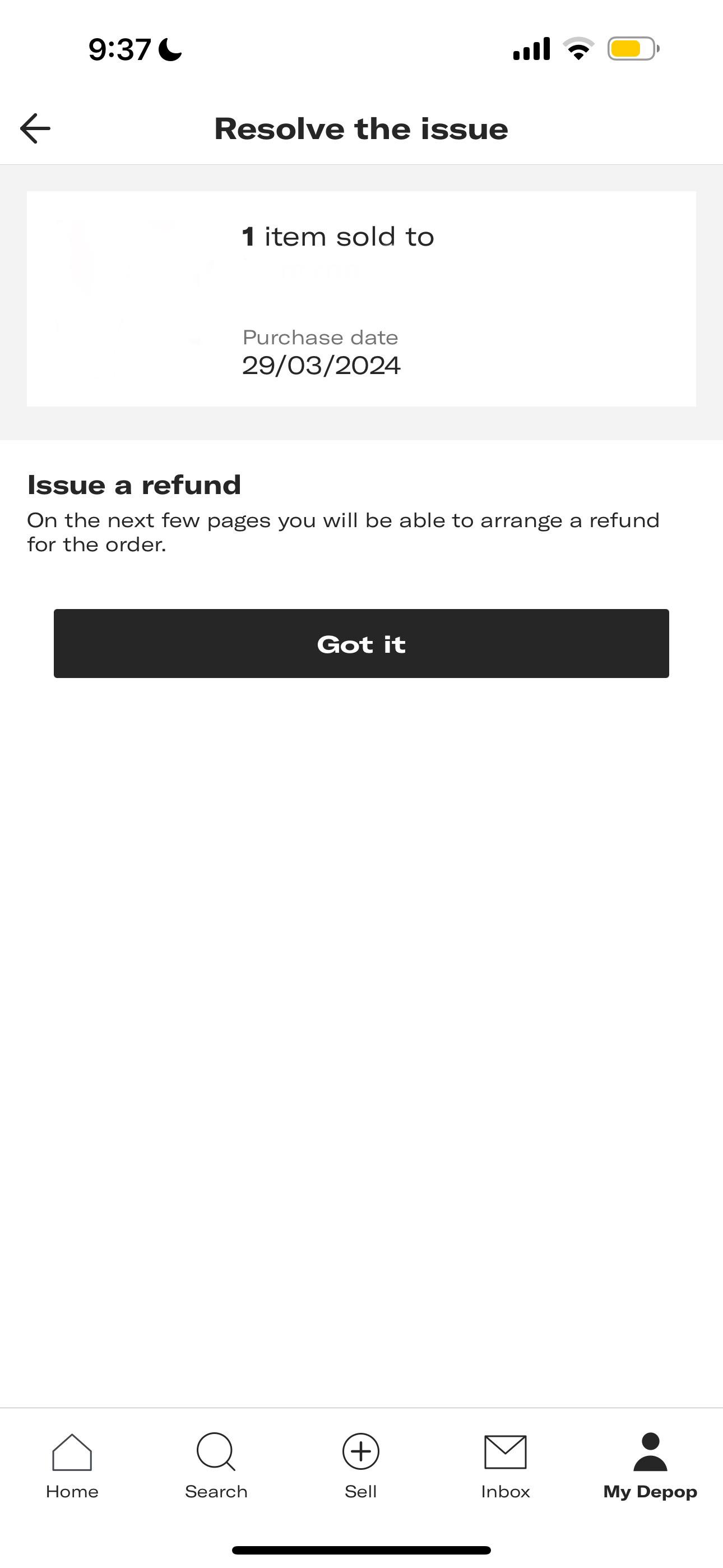 Sold Item Issue r/Depop