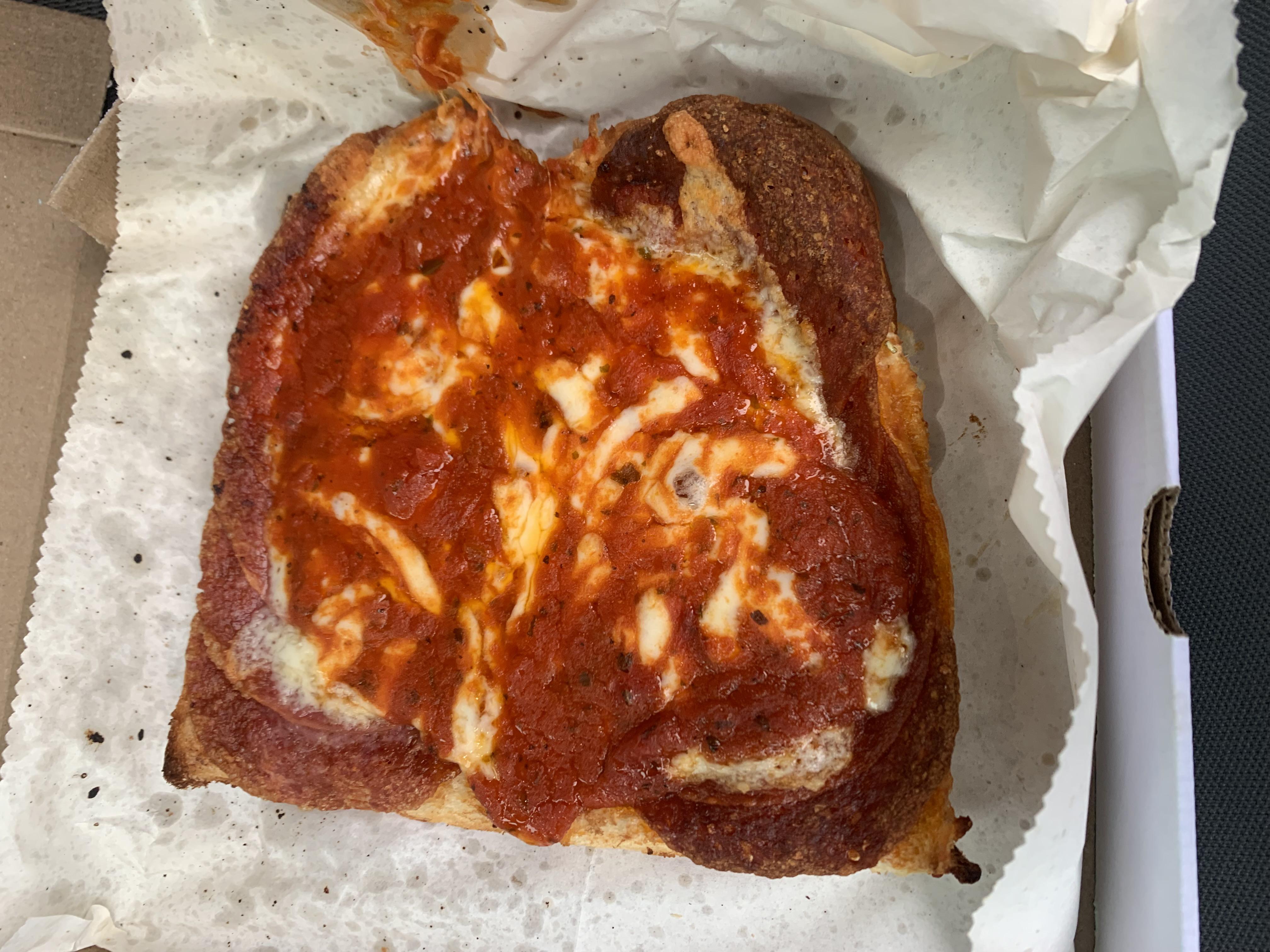 Subway Spicy Italian, toasted, open faced with marinara and mozzarella