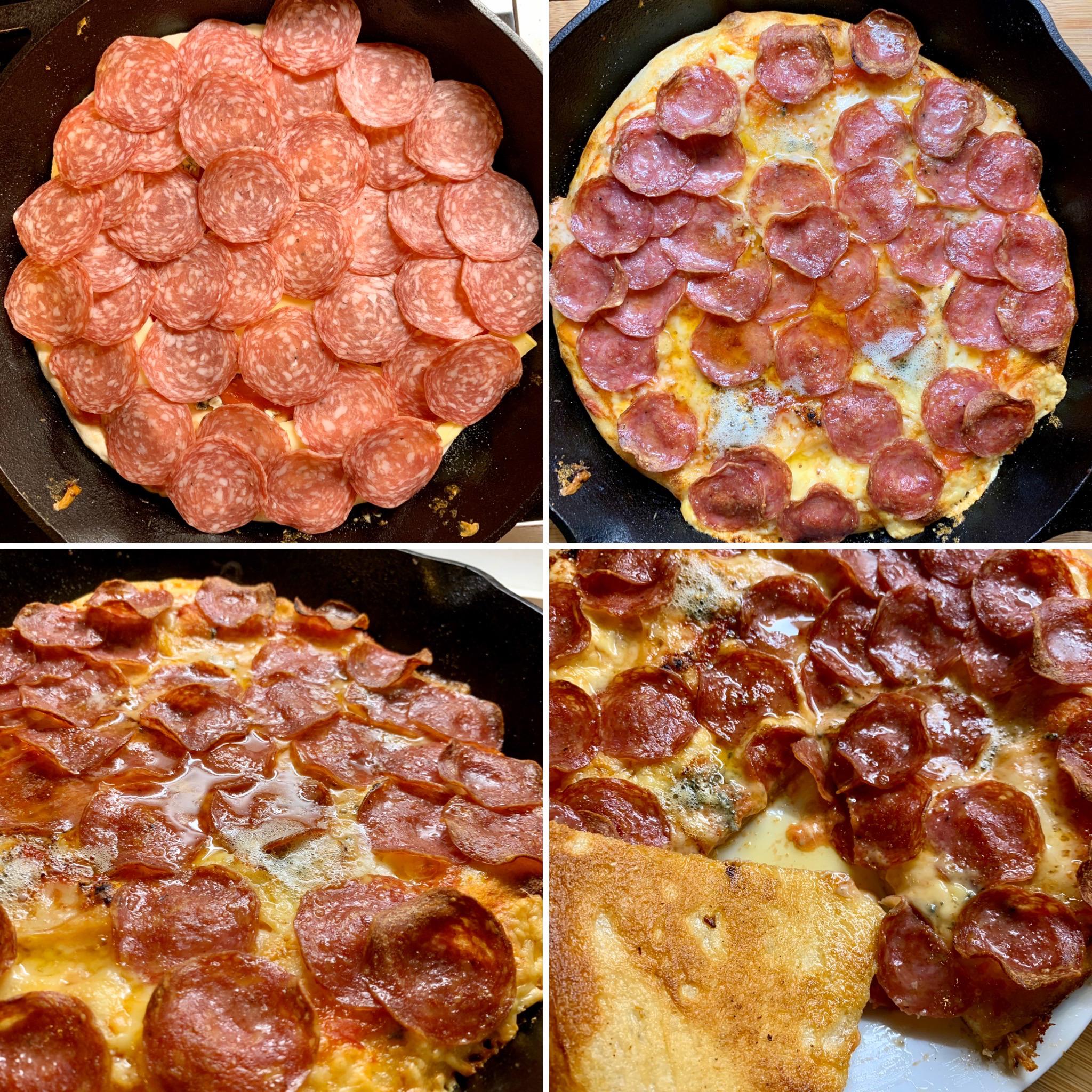 Homemade pepperoni Pizza. Being a German I added extra layers of Wurst