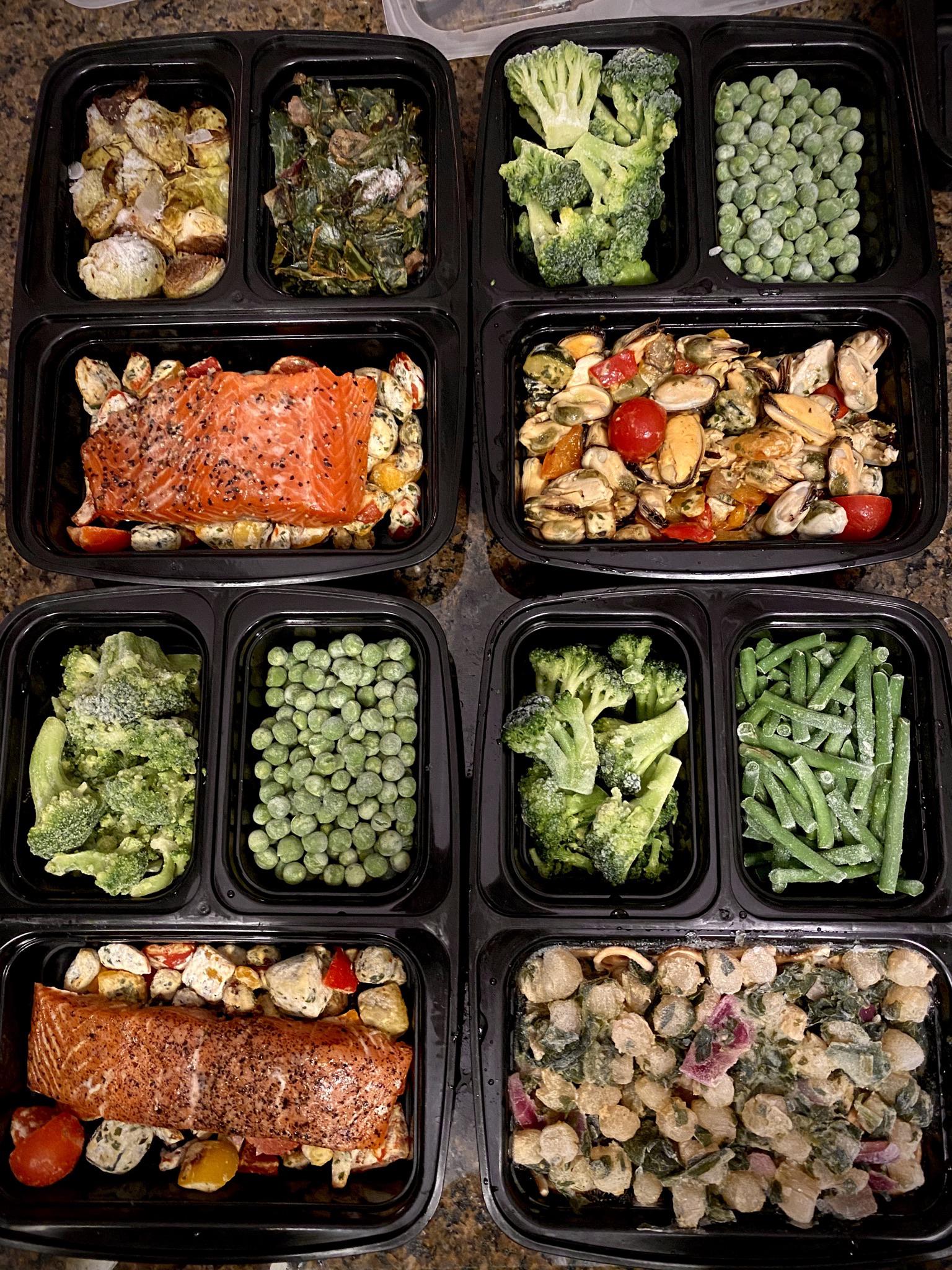 Salmon, mussels and scallops; pescatarian meal prep is done! (Not