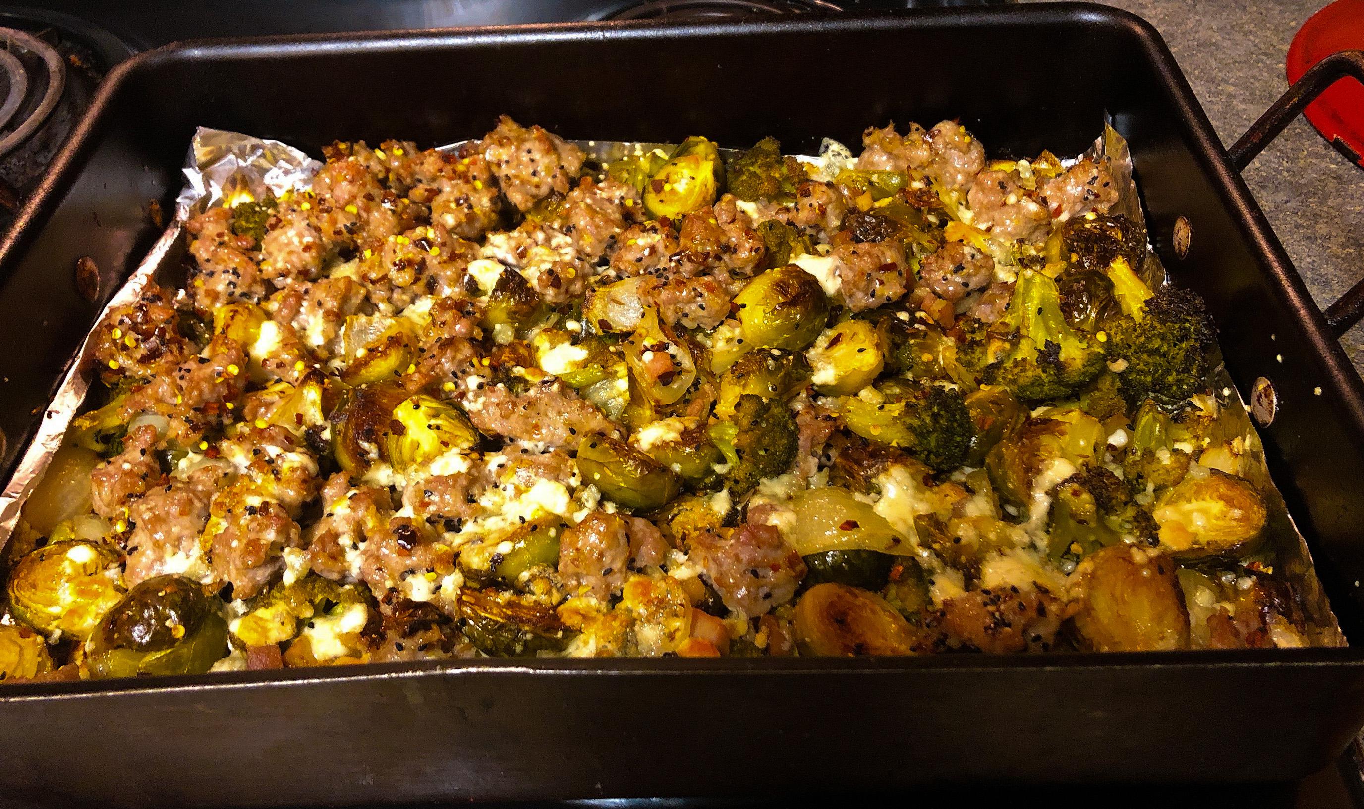 Brussels sprout and sausage bake r/ketorecipes