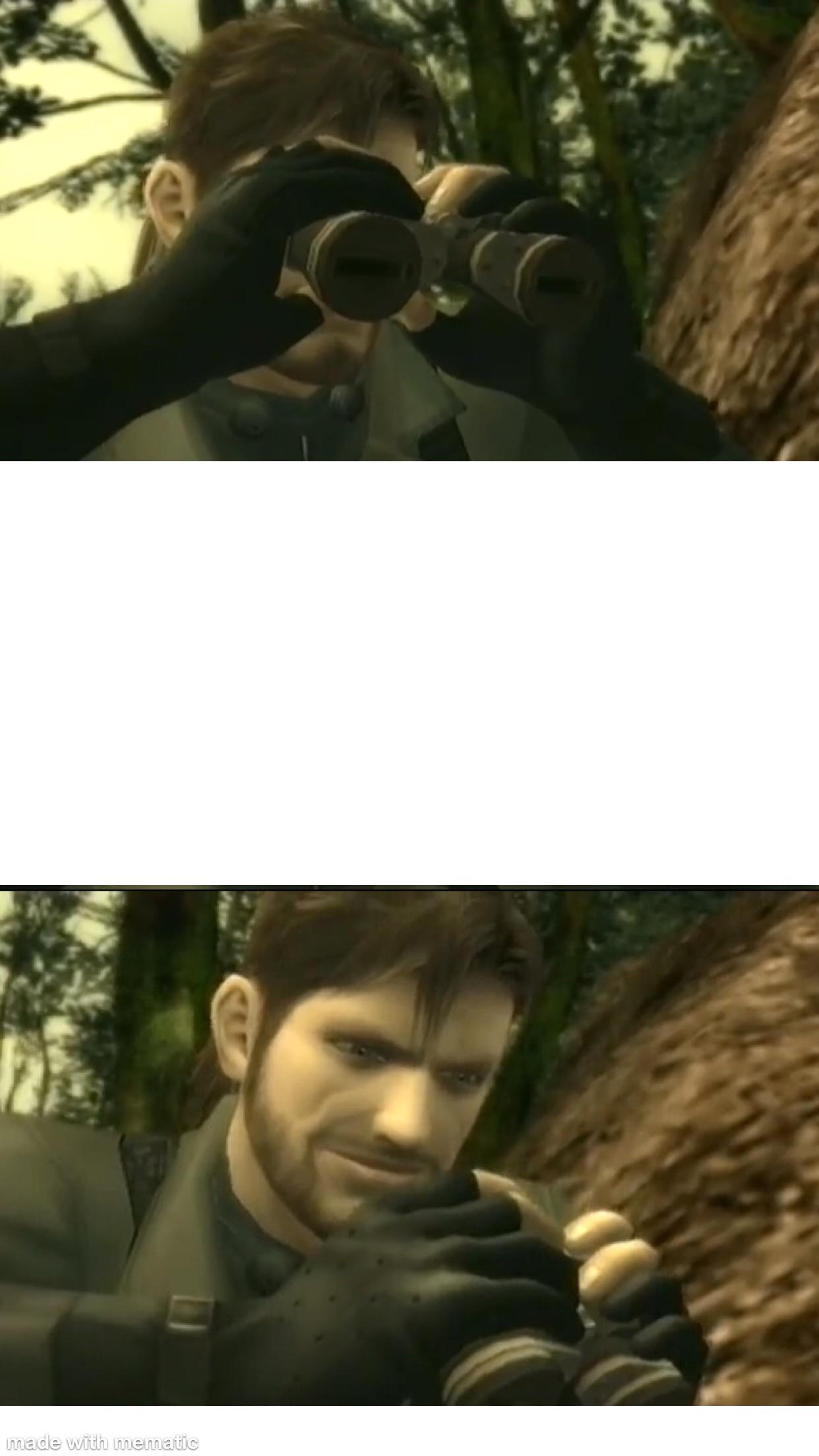 (Metal Gear Solid 3 Snake Eater) Snake looking at something, then