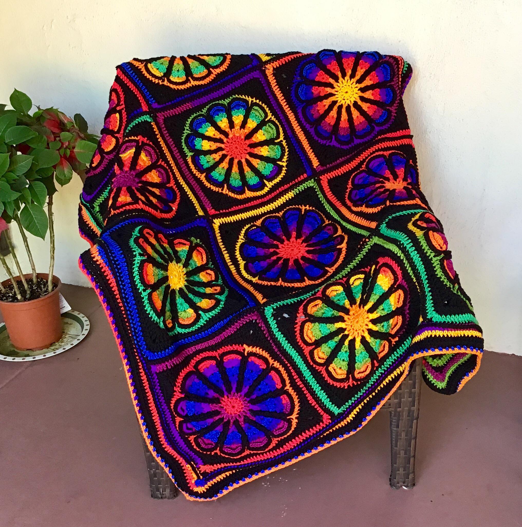 My flower power blanket makes me happy. r/crochet