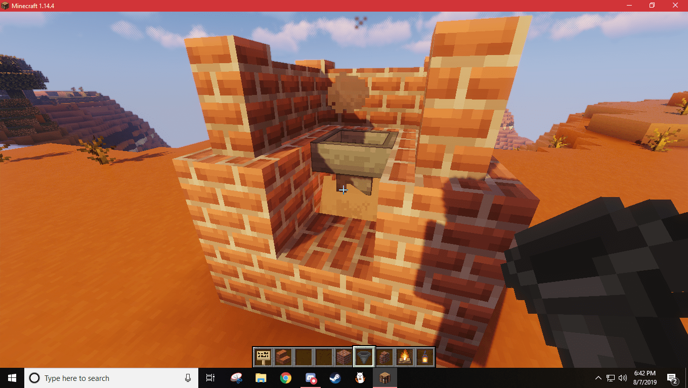 An easy to make Chimney. A Hopper covers a Campfire so people wont see