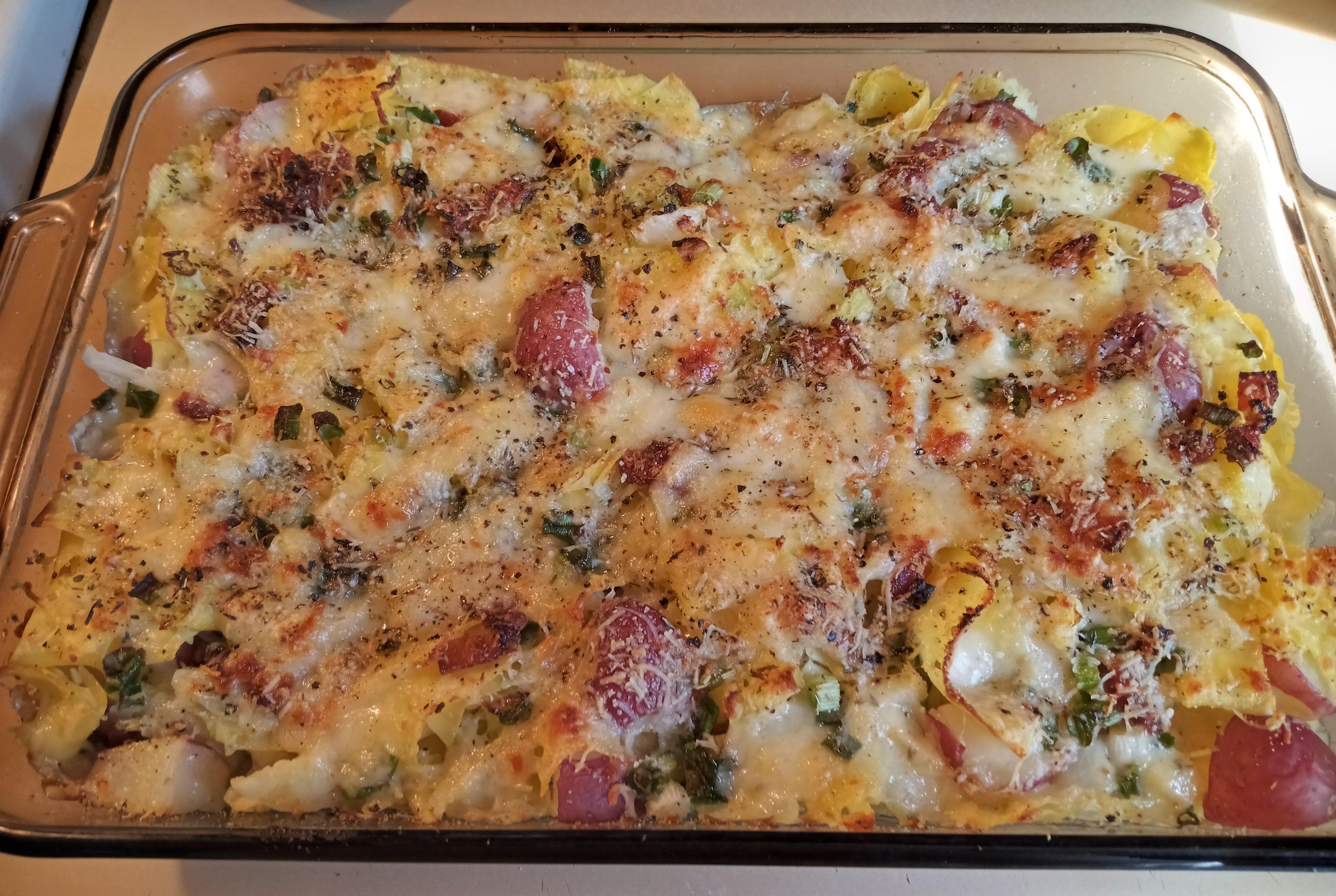 [Homemade] Baked Tagliatelle with Savoy Cabbage, Red Potato, Bacon