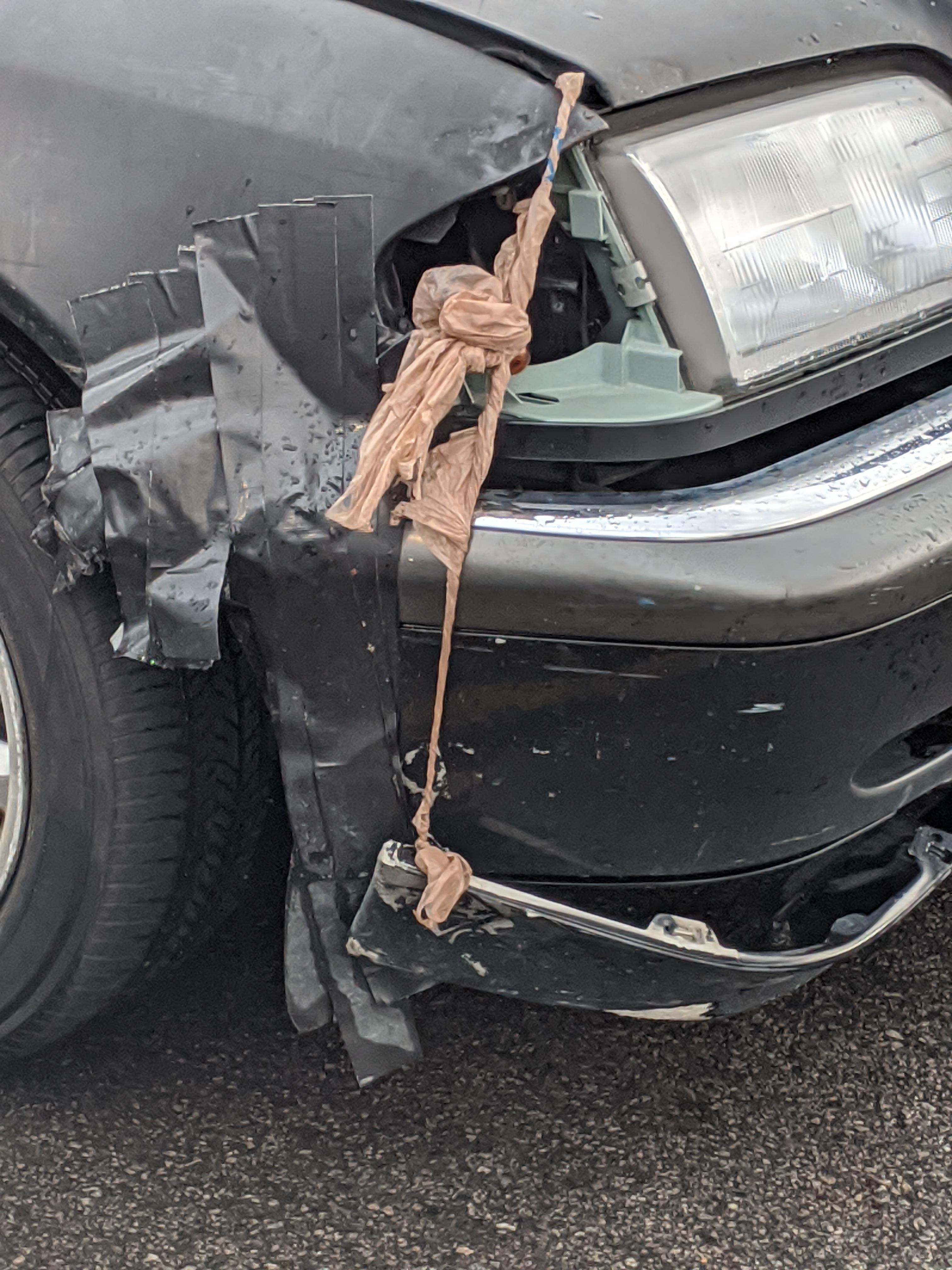 The perfect bumper fixer a grocery bag. r/thereifixedit