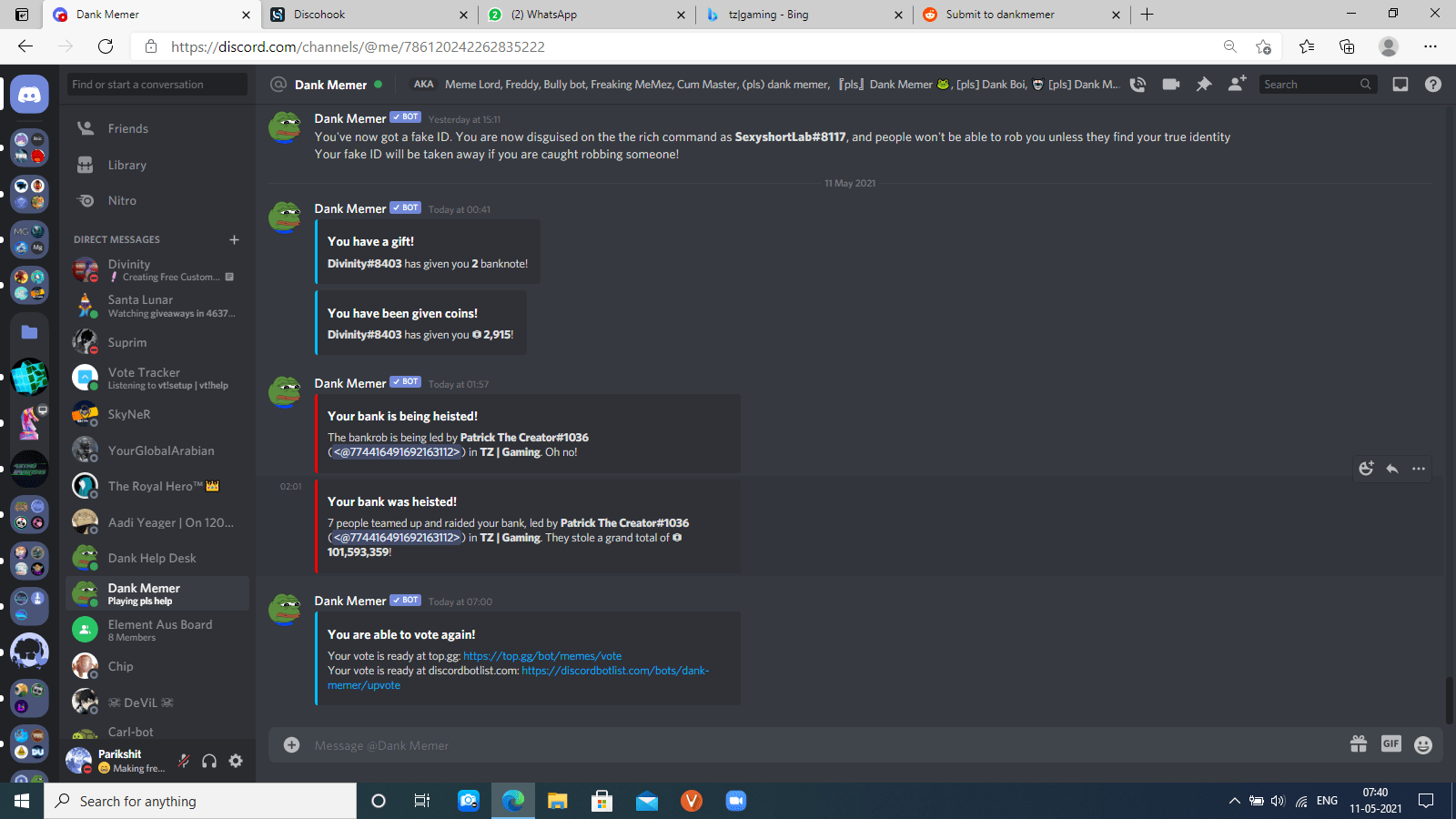 Suggestion for dank memer that when the staff of server disable rob