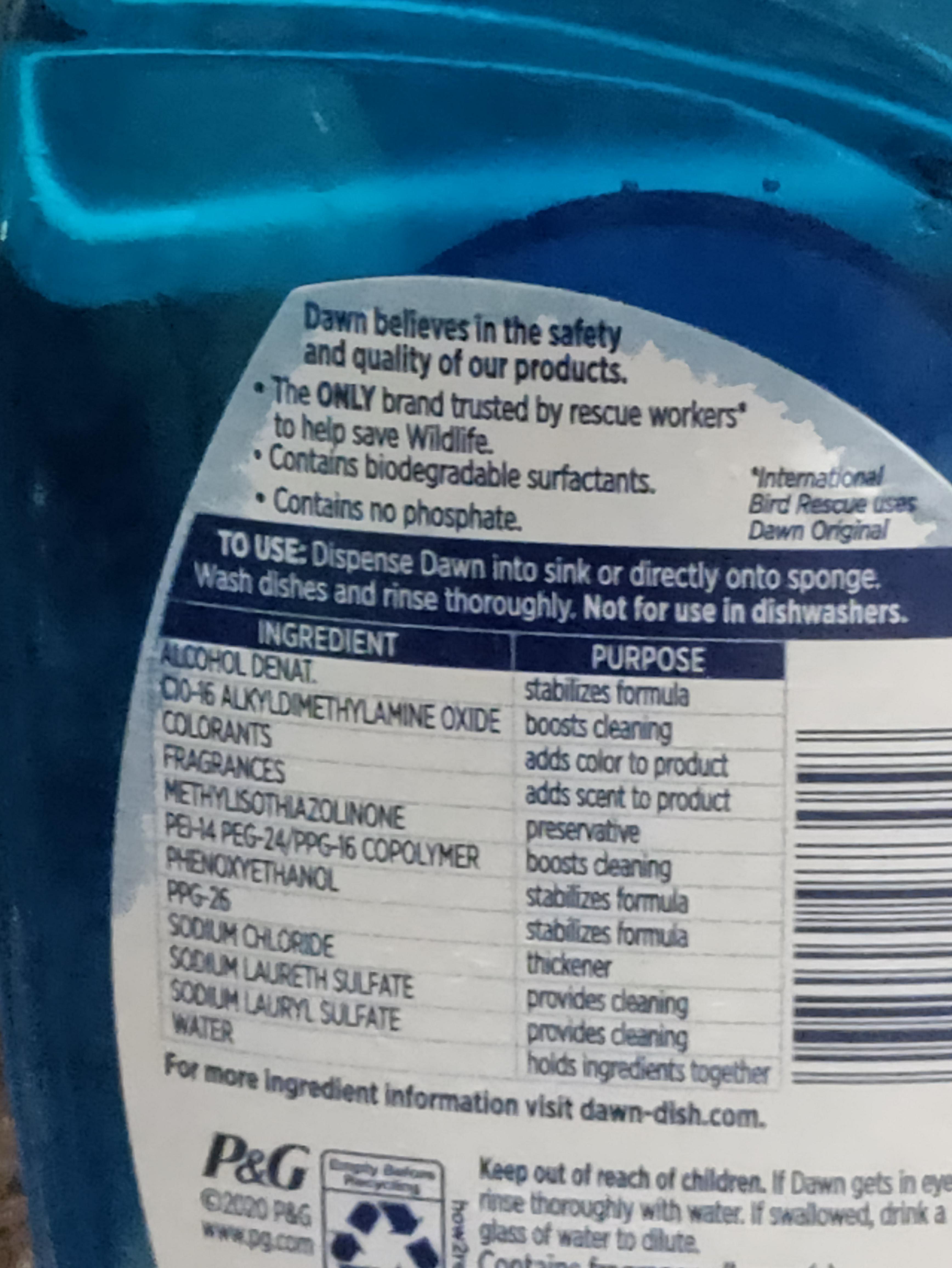 Dawn show the ingredients and what they're for mildlyinteresting