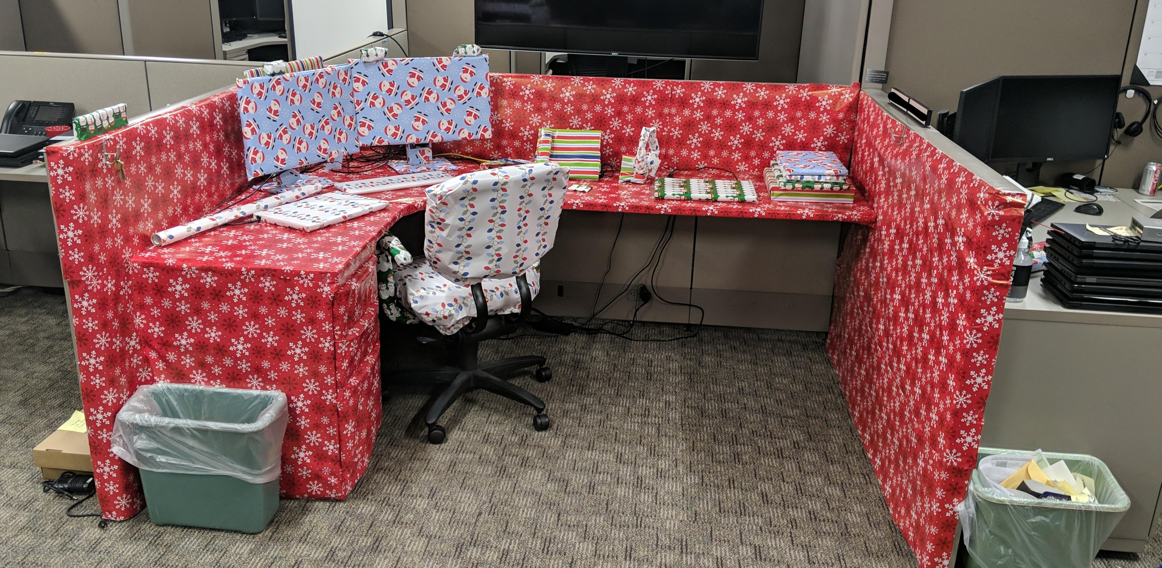 I wrapped my friends desk after work last night. It only took 20