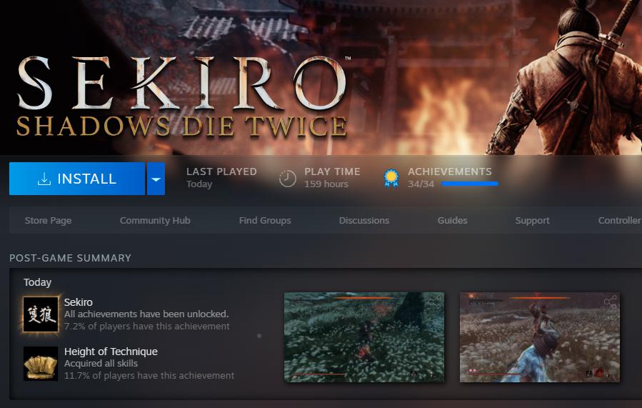 159 Hours. 34 Achievements. 3 Cheesed Demon of Hatred kills. 0