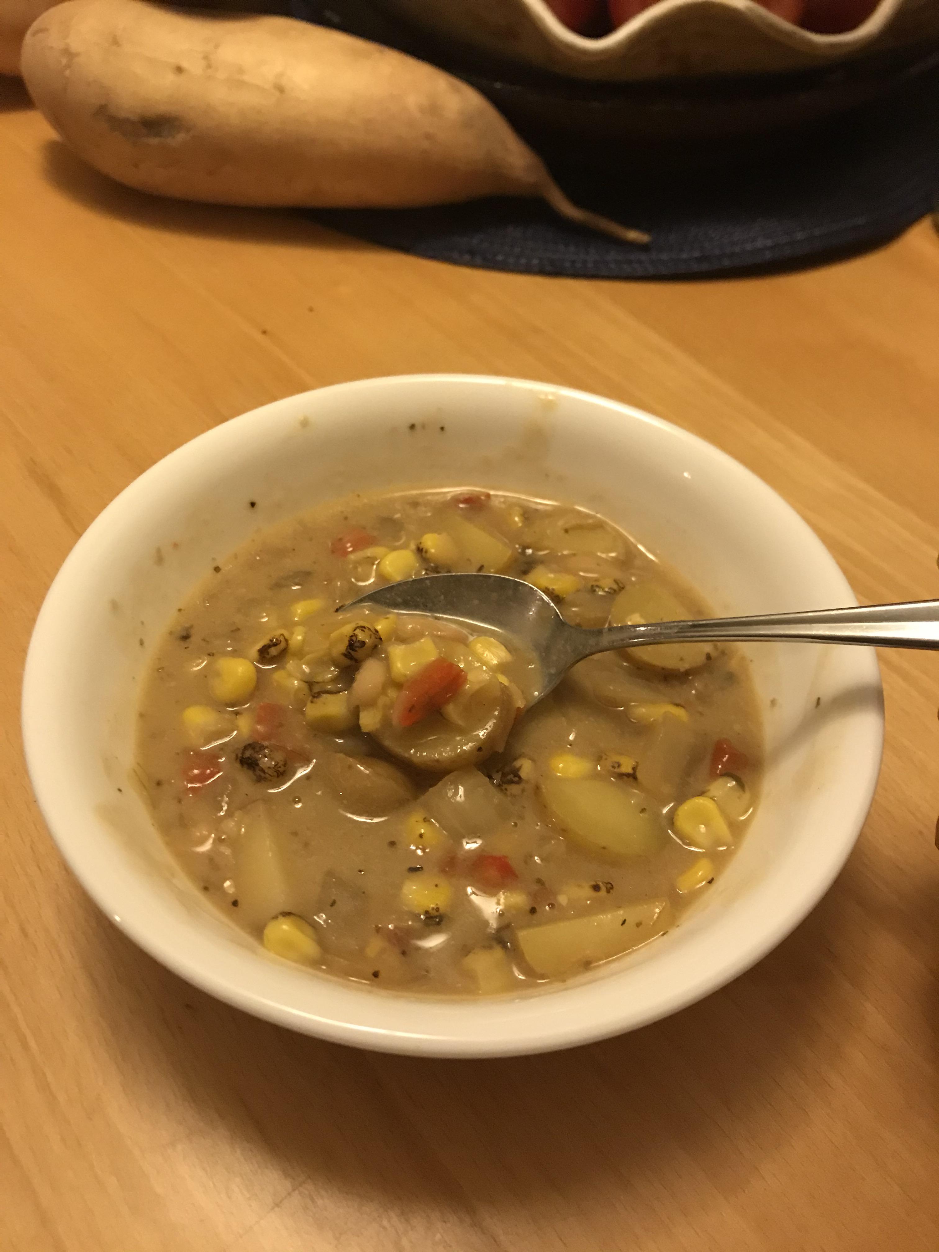 206 calories for a comforting bowl of Corn Chowder ) r/vegan1200isplenty