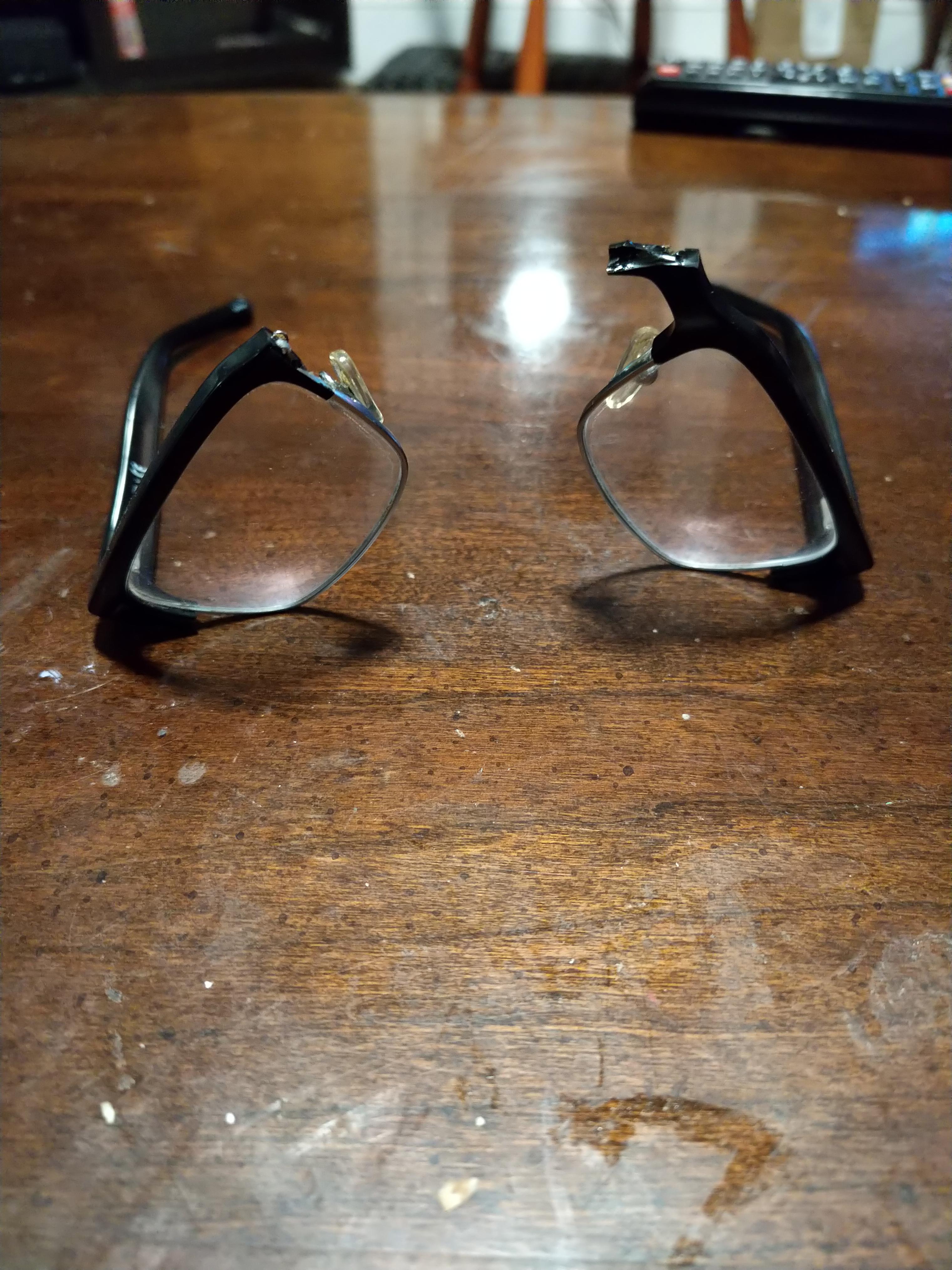 Driving home from work when my glasses snapped in half on my face. r