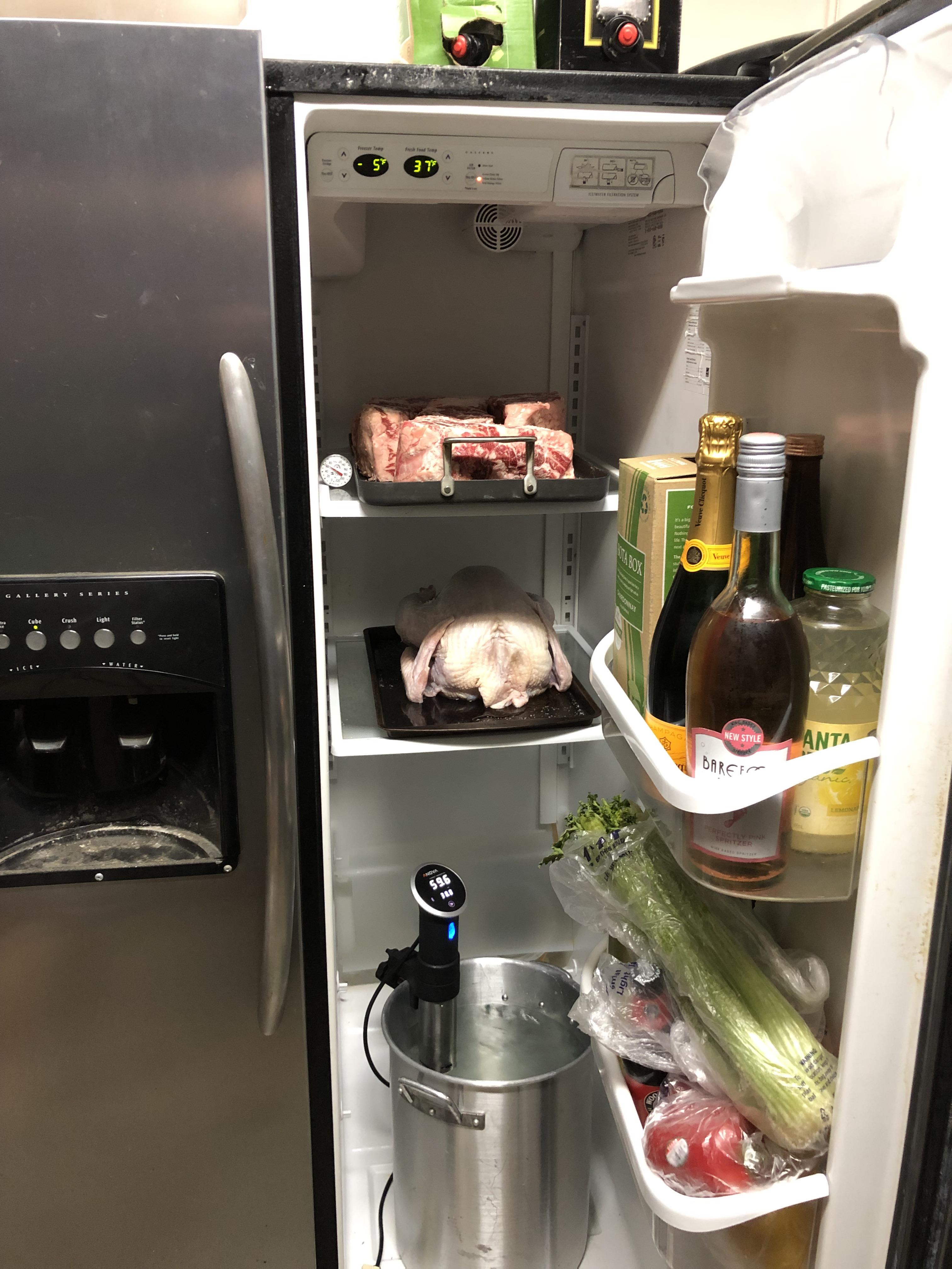 Alaska problems heating garage fridge with sous vide to bring it UP to