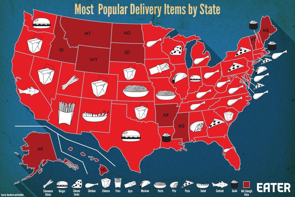 Most popular take out food per state. r/MapPorn