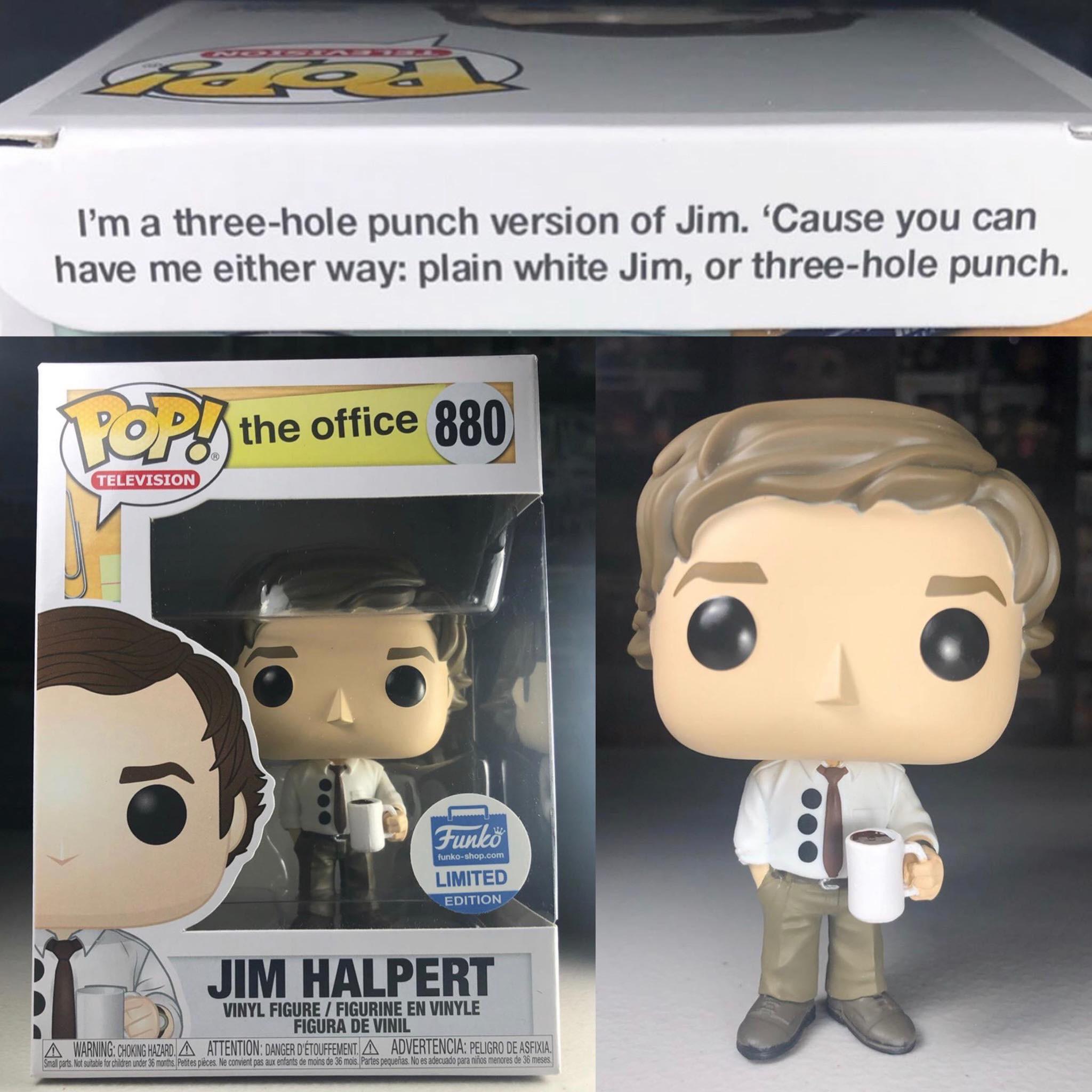 Closer look at Funko Shop Exclusive 3 hole punch Jim! Also, the line on the box flap. 👀 Credit