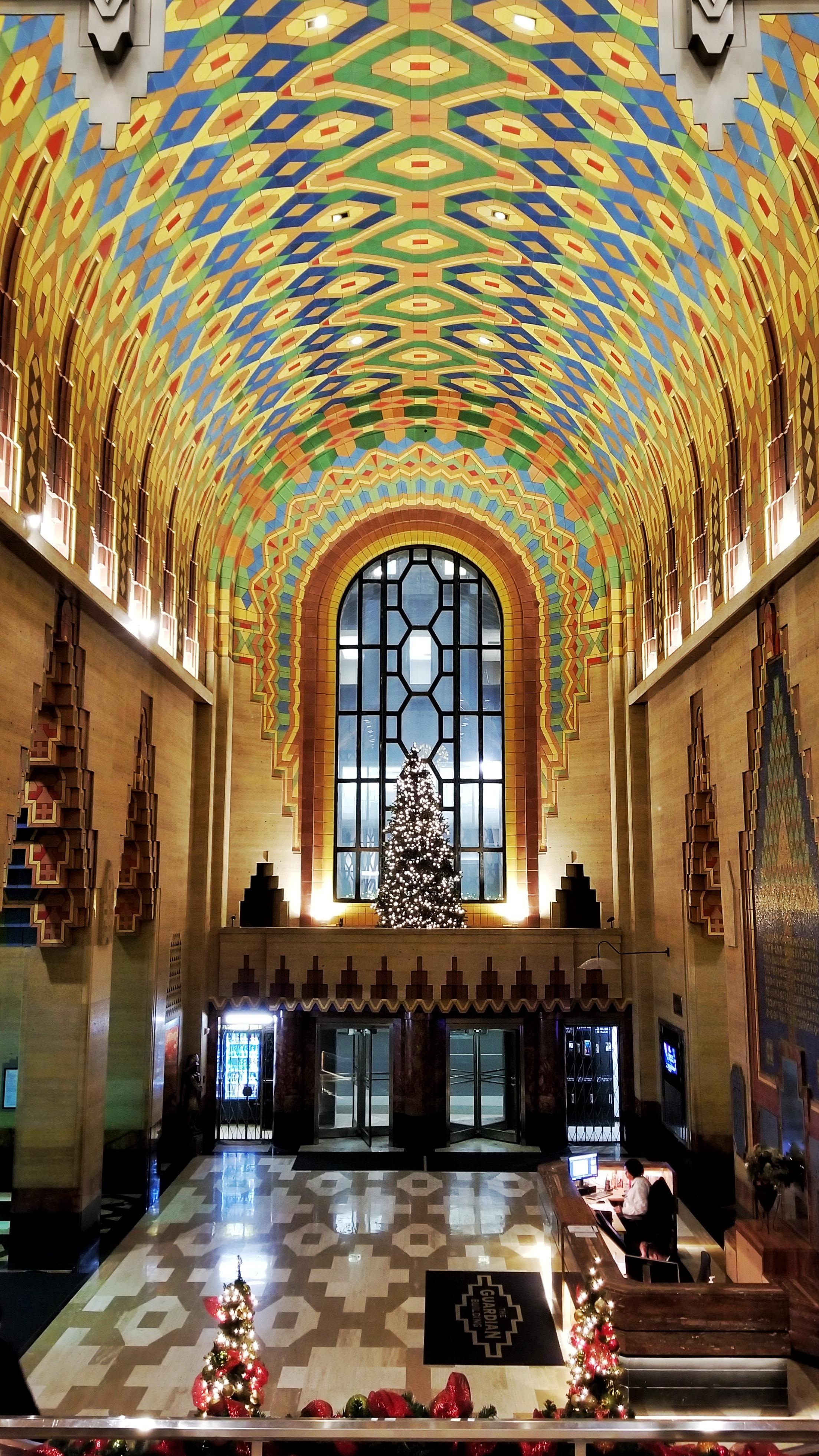 The lobby of The Guardian Building in Detroit, Michigan around the