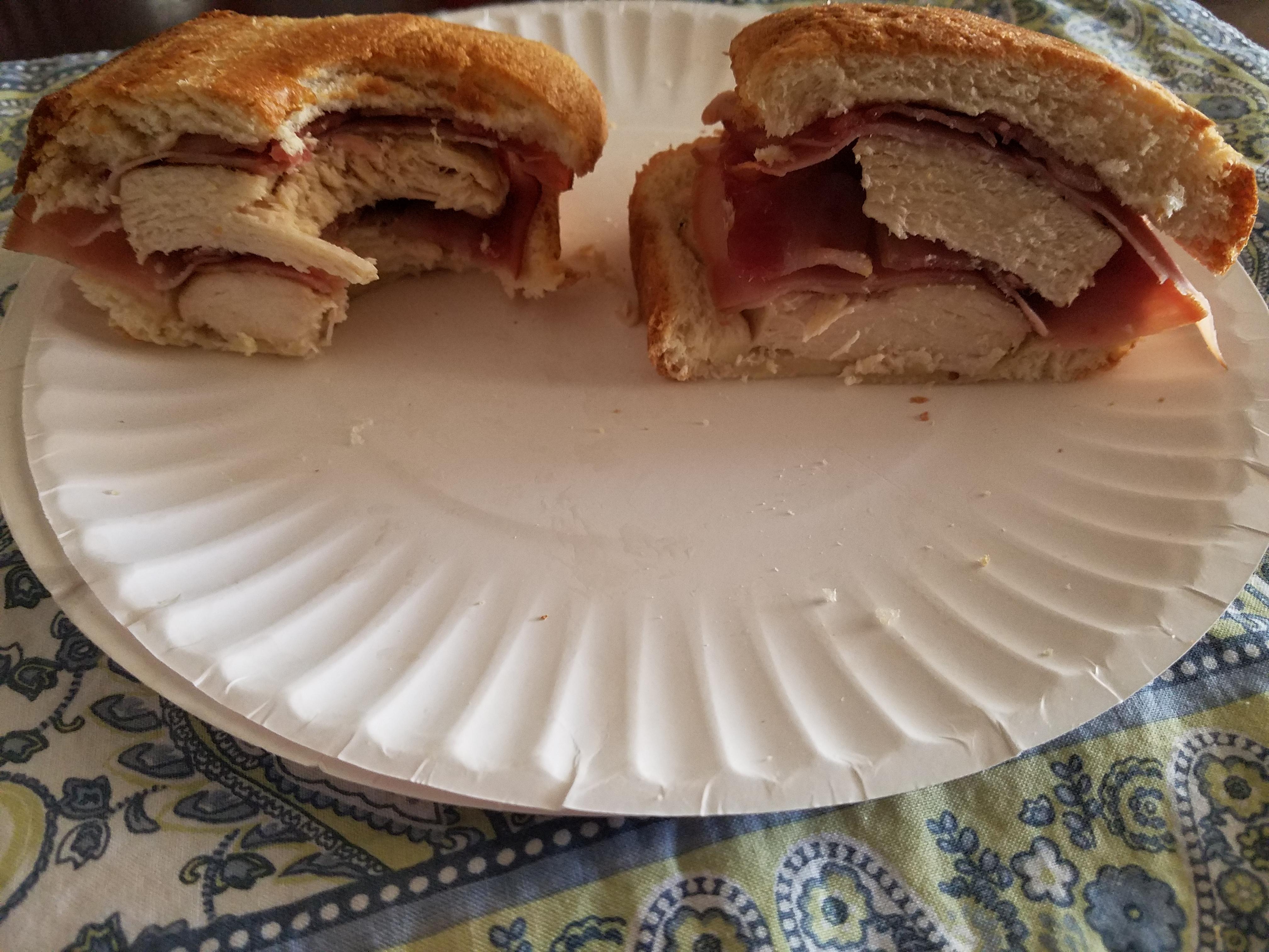 [Homemade] Baked Chicken, Bacon, and Ham sandwich r/food