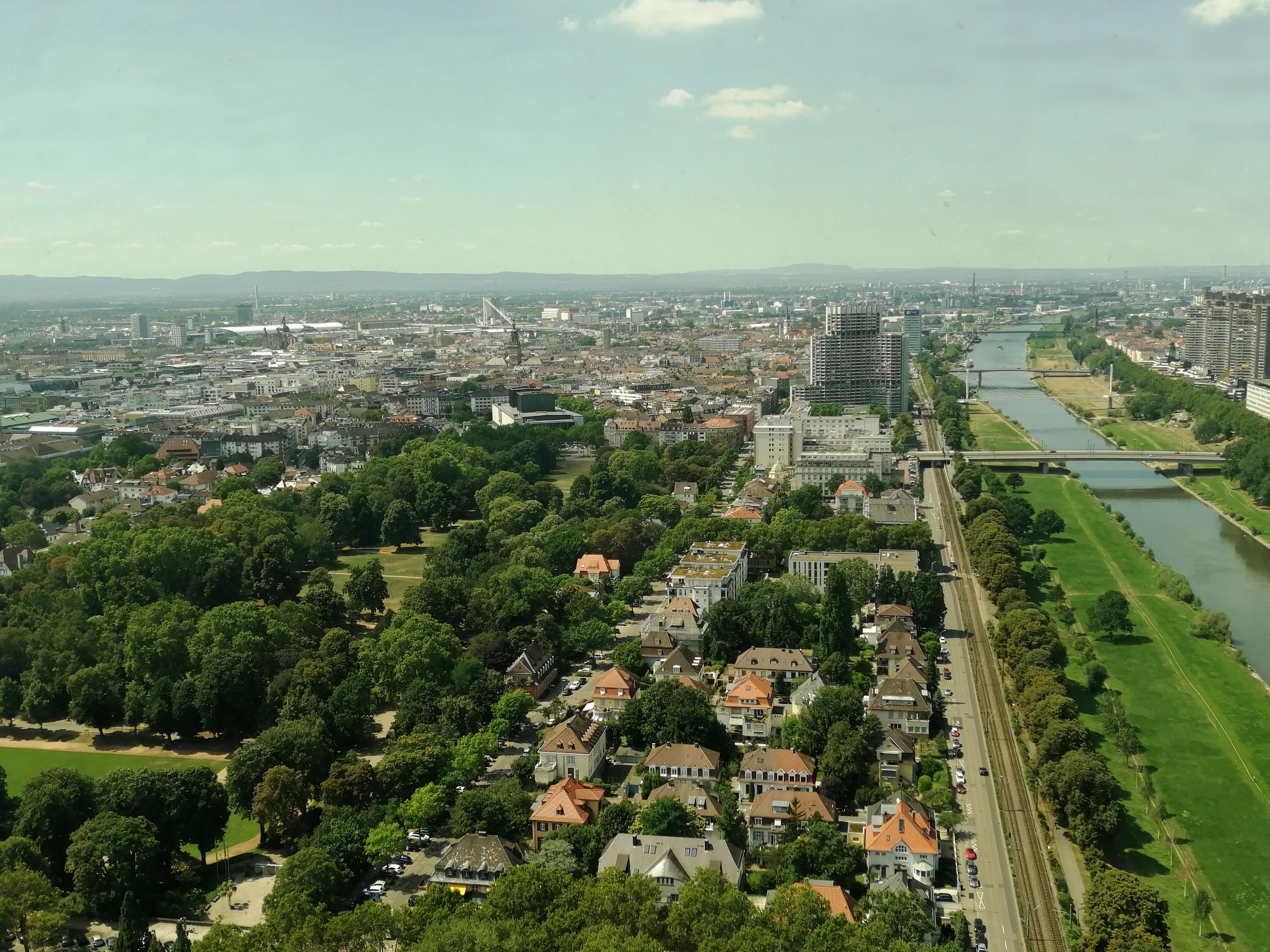 View from the television tower Mannheim, Germany on the cities of