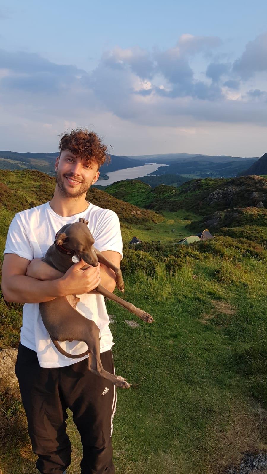 Camping and hiking with Snoop. Coniston, Lake District, UK. r