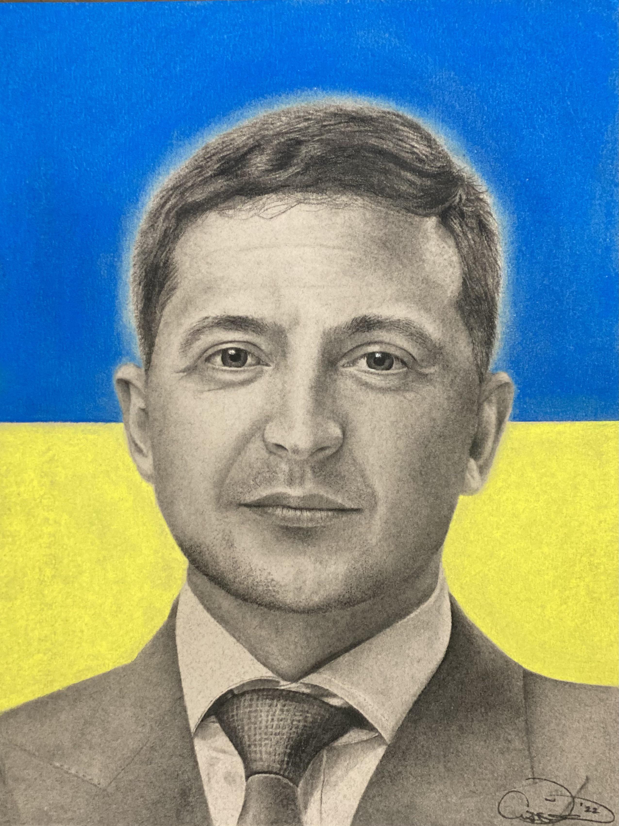 Mr. Volodymyr Zelensky Charcoal and Conté on mixed media paper. My