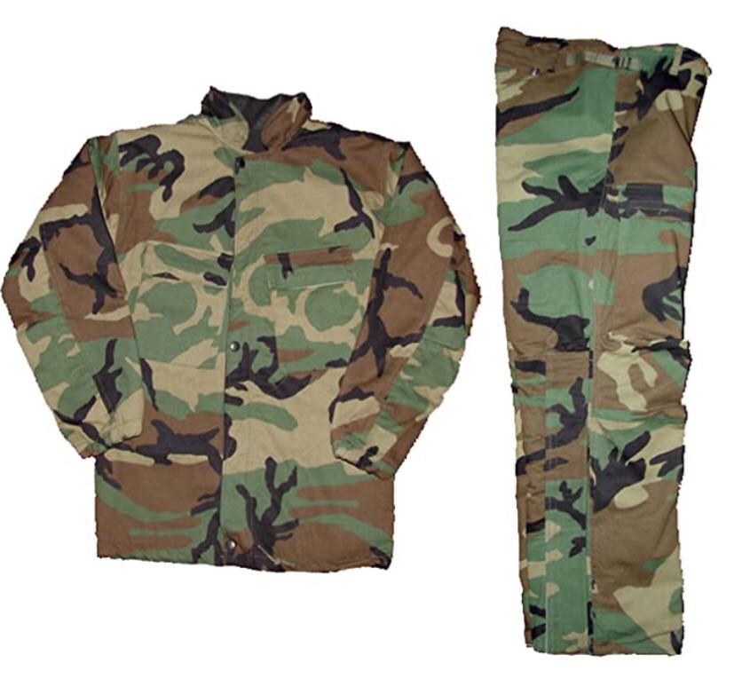 I found a woodland camo MOPP suit in my size on Amazon for 25 plus 11