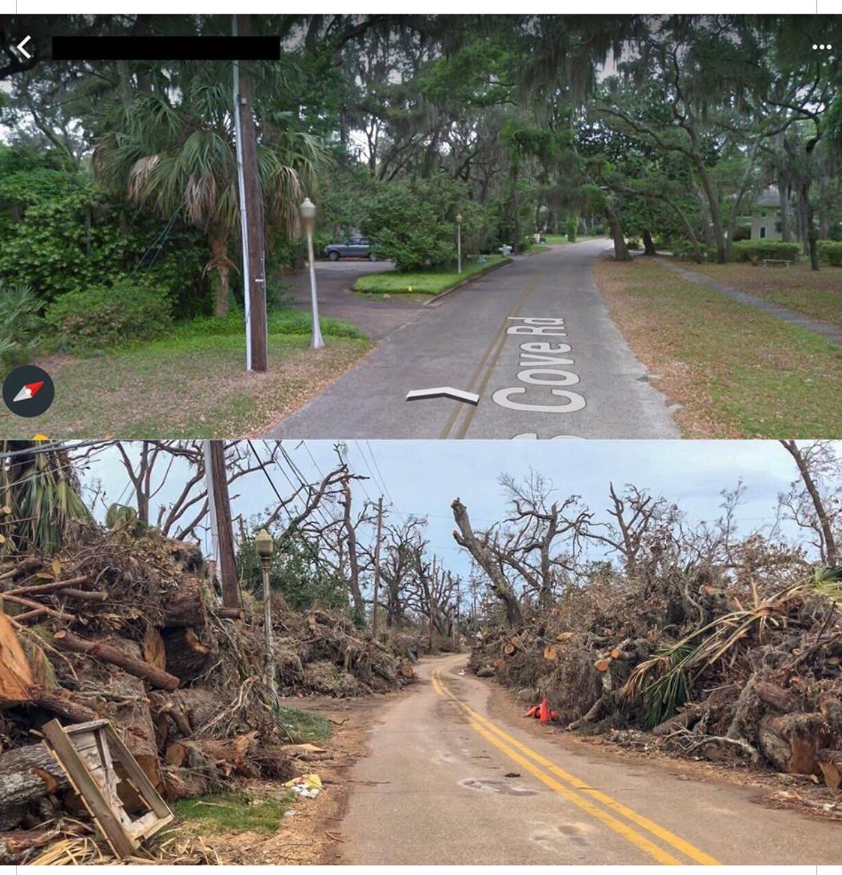 Blountstown, FL before and after (friend’s street) r/HurricaneMichael