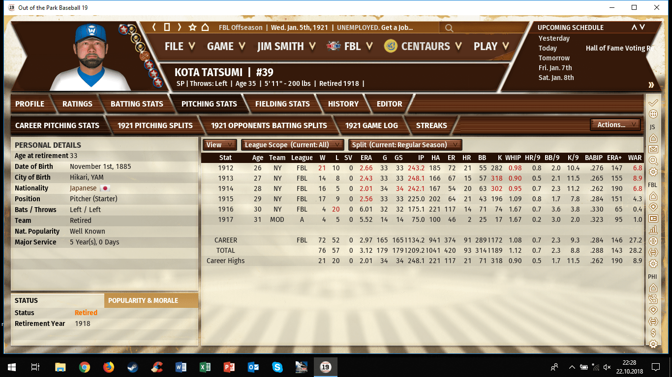 Best Pitcher in the League to 5.52 ERA in Single A and Retirement in 2 years. Impressive. r/OOTP