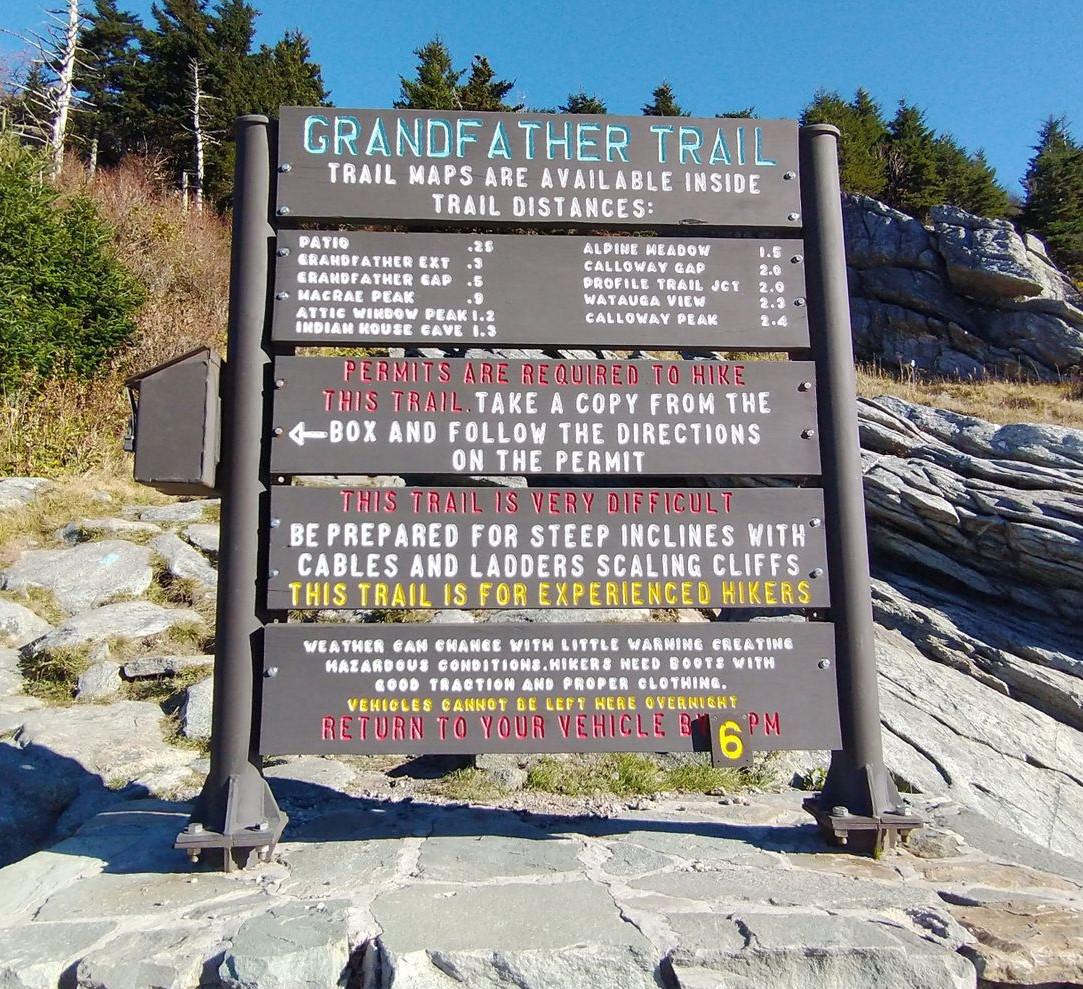 Grandfather Trail trailhead (Grandfather Mountain, North Carolina) r/ScarySigns