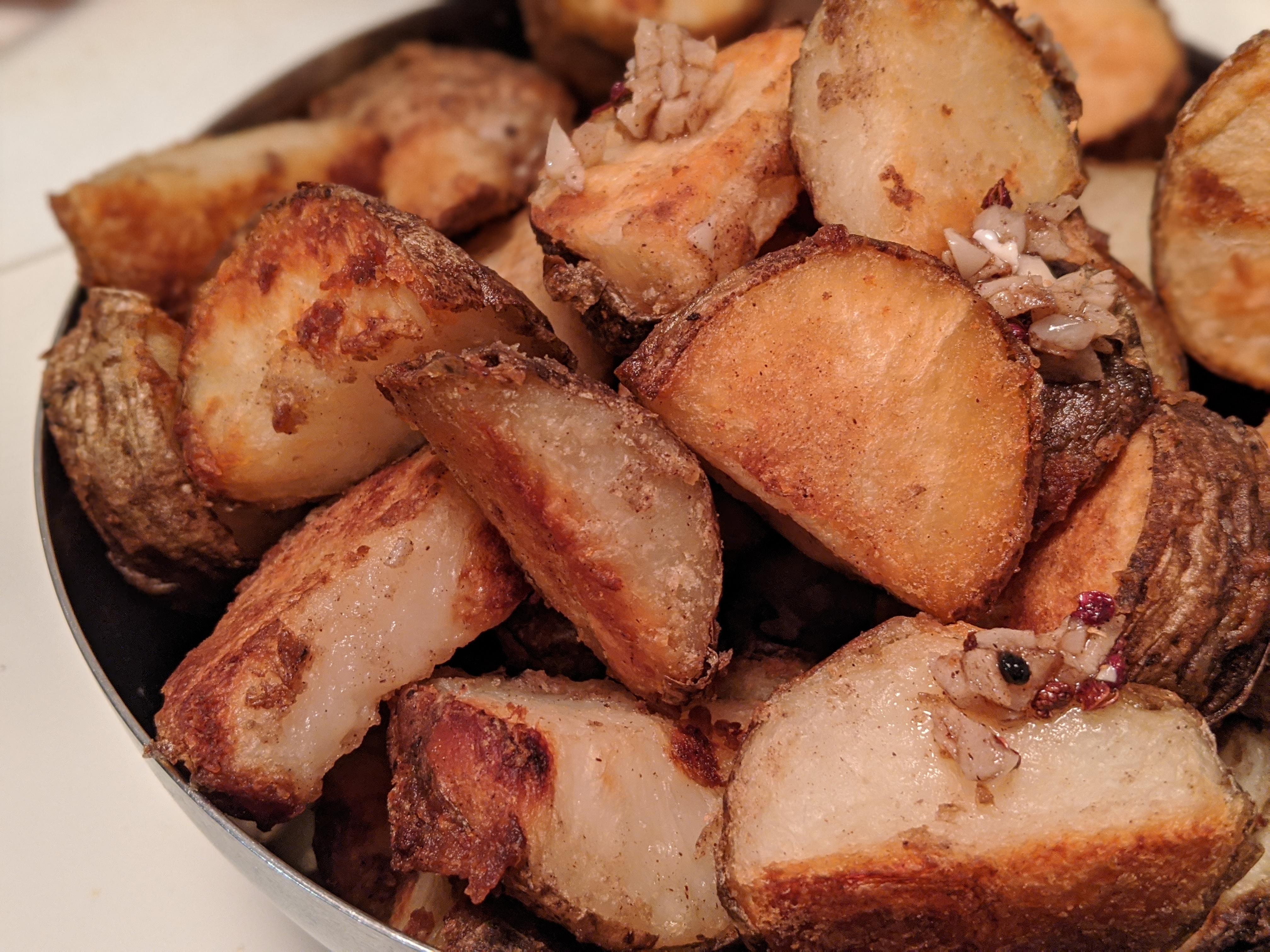 Kenji's roasted potatoes works pretty well with sesame oil, five spice