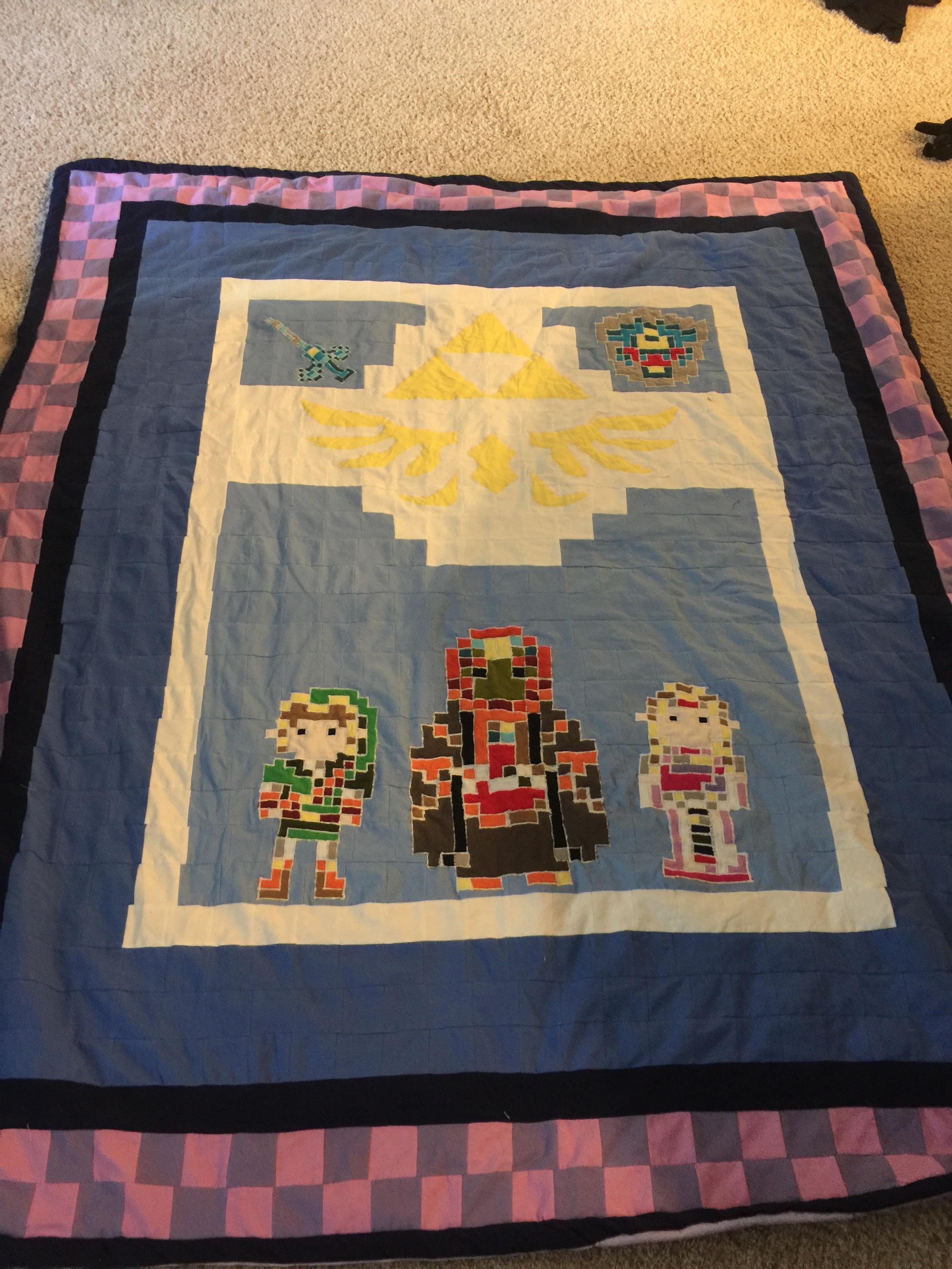 The Legend Of Zelda Blanket [FO] [No Pattern] Legend of Zelda blanket I made for my hubs. It's not