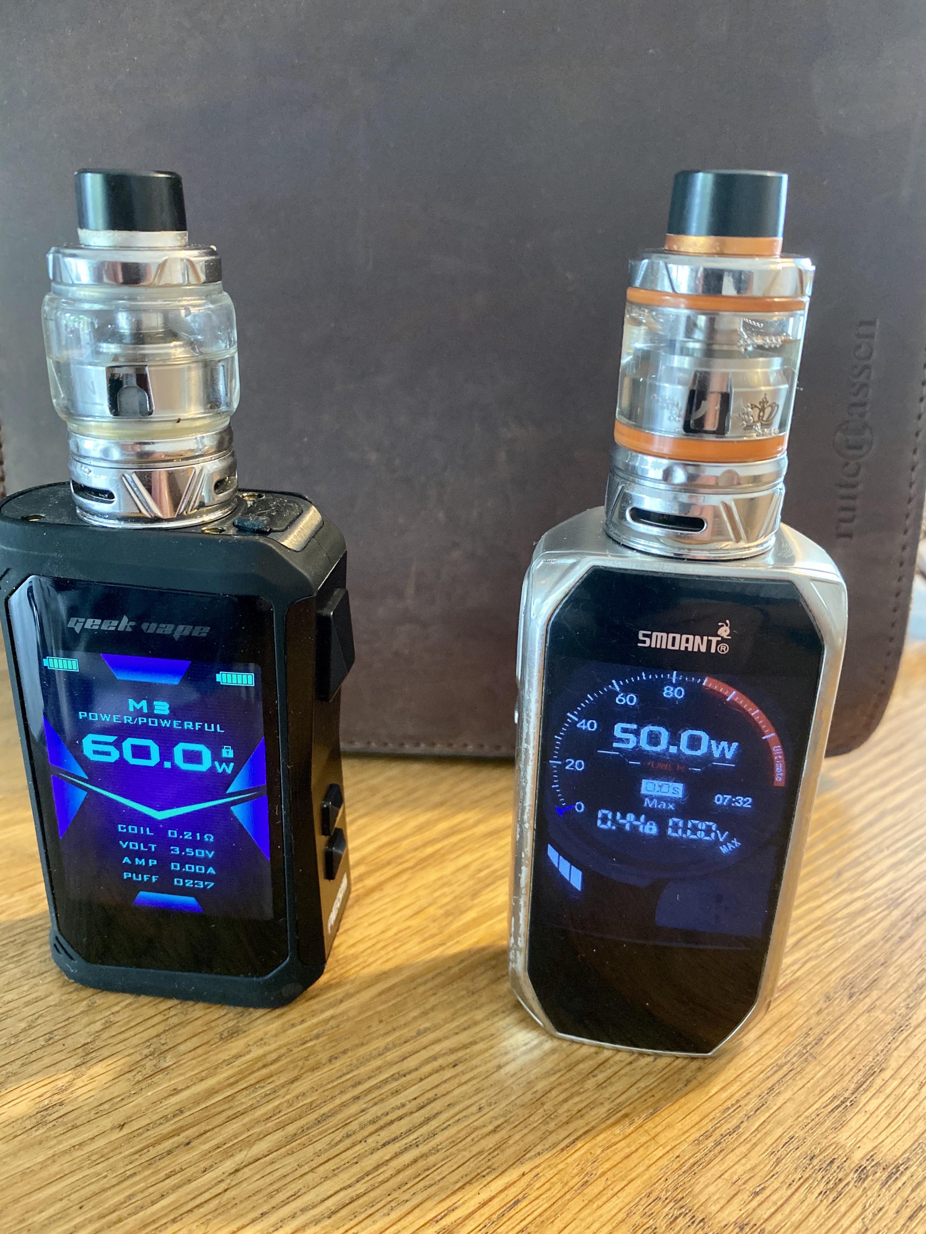 My current set up. I mix my own juice. 80 VG 20 PG 2 mg nicotine and