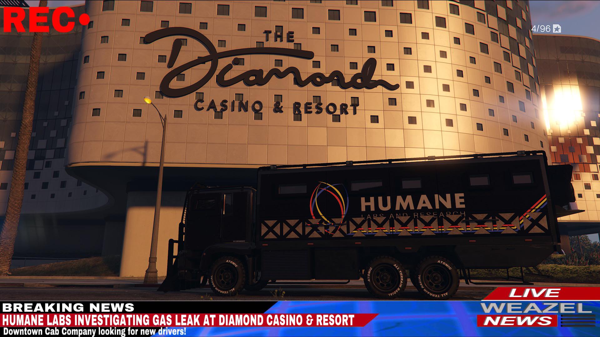 Humane labs is investigating a strong smell of gas in the diamond casino. Use caution in the