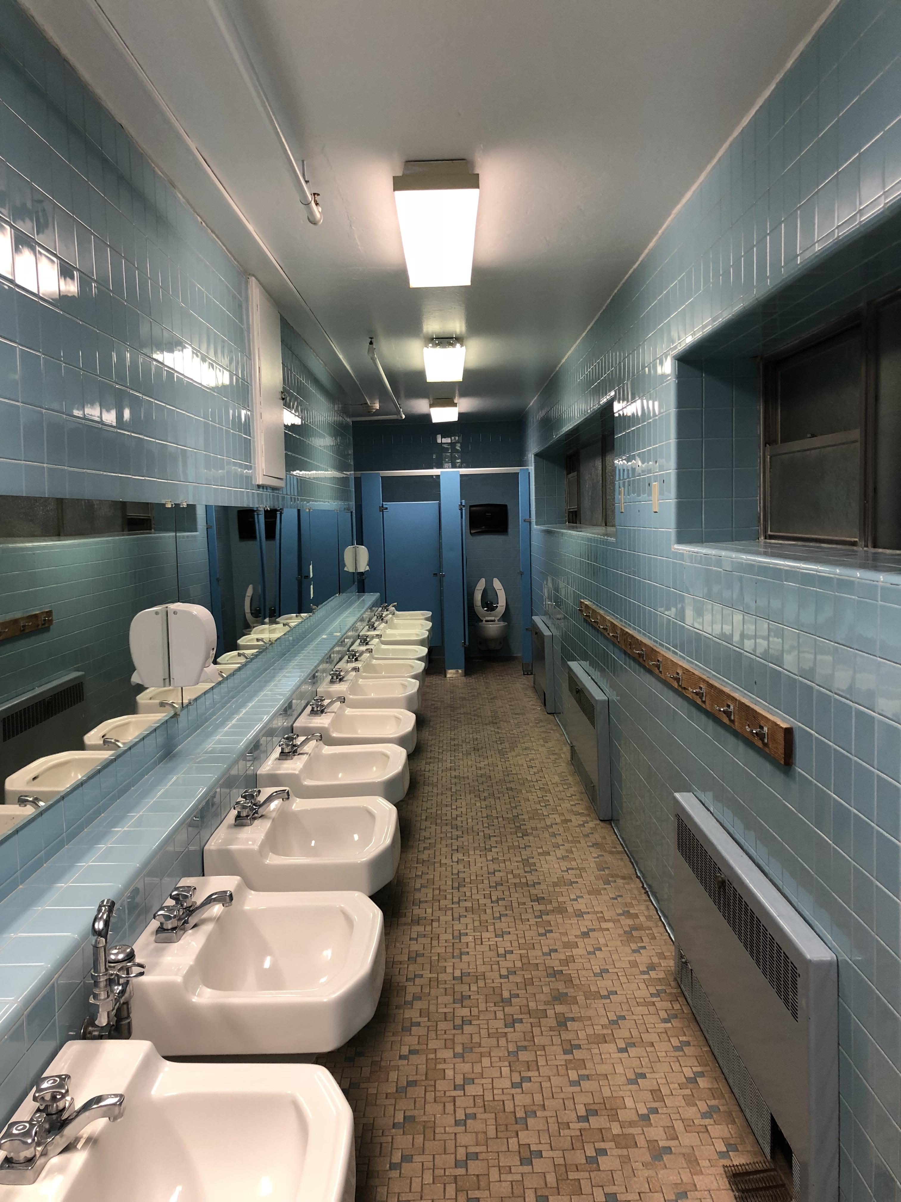 Bathroom at the last college visit I went to. AccidentalWesAnderson