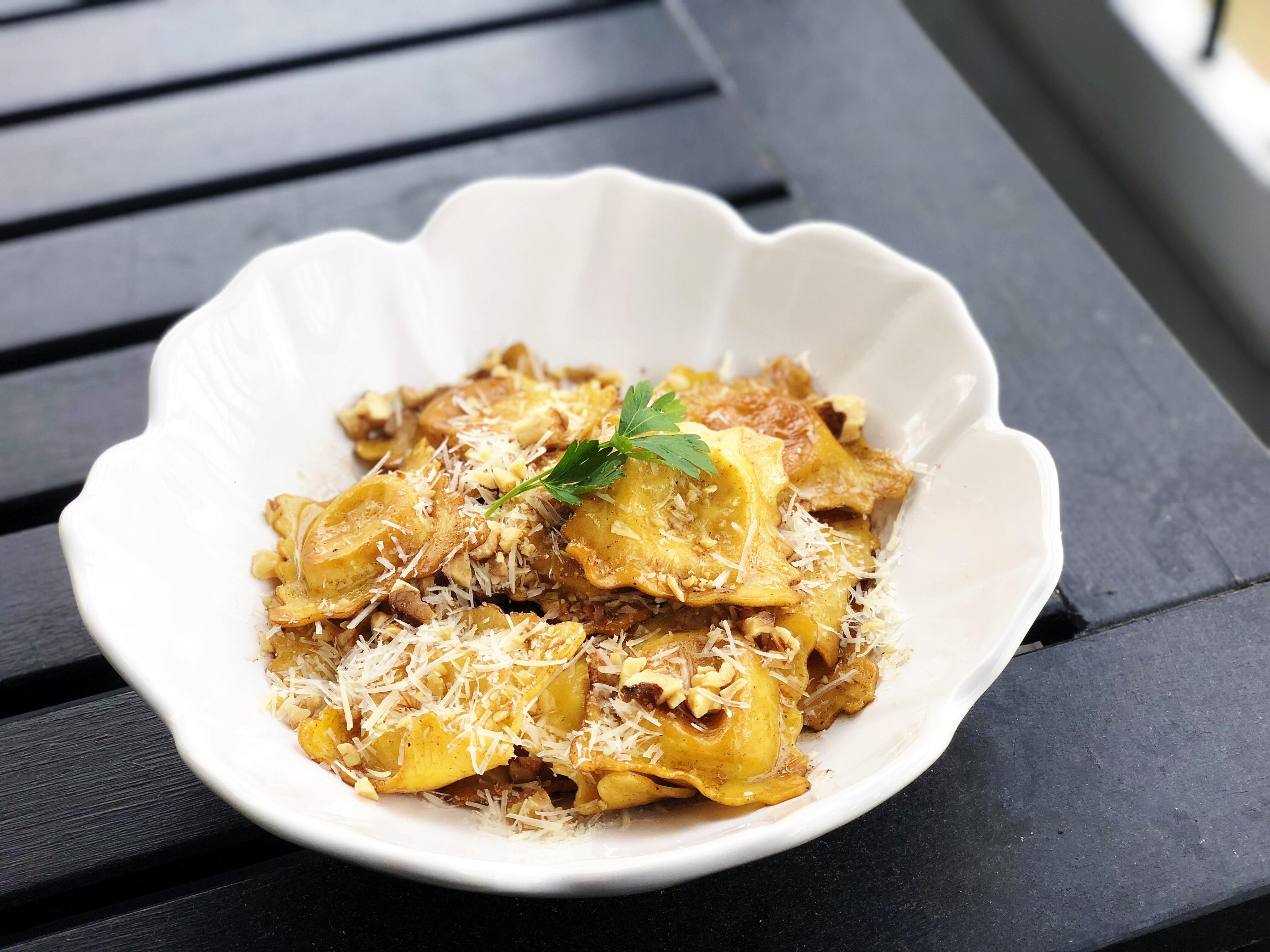 Week 6 Vinegar Mushroom Ravioli in a brown butter and balsamic
